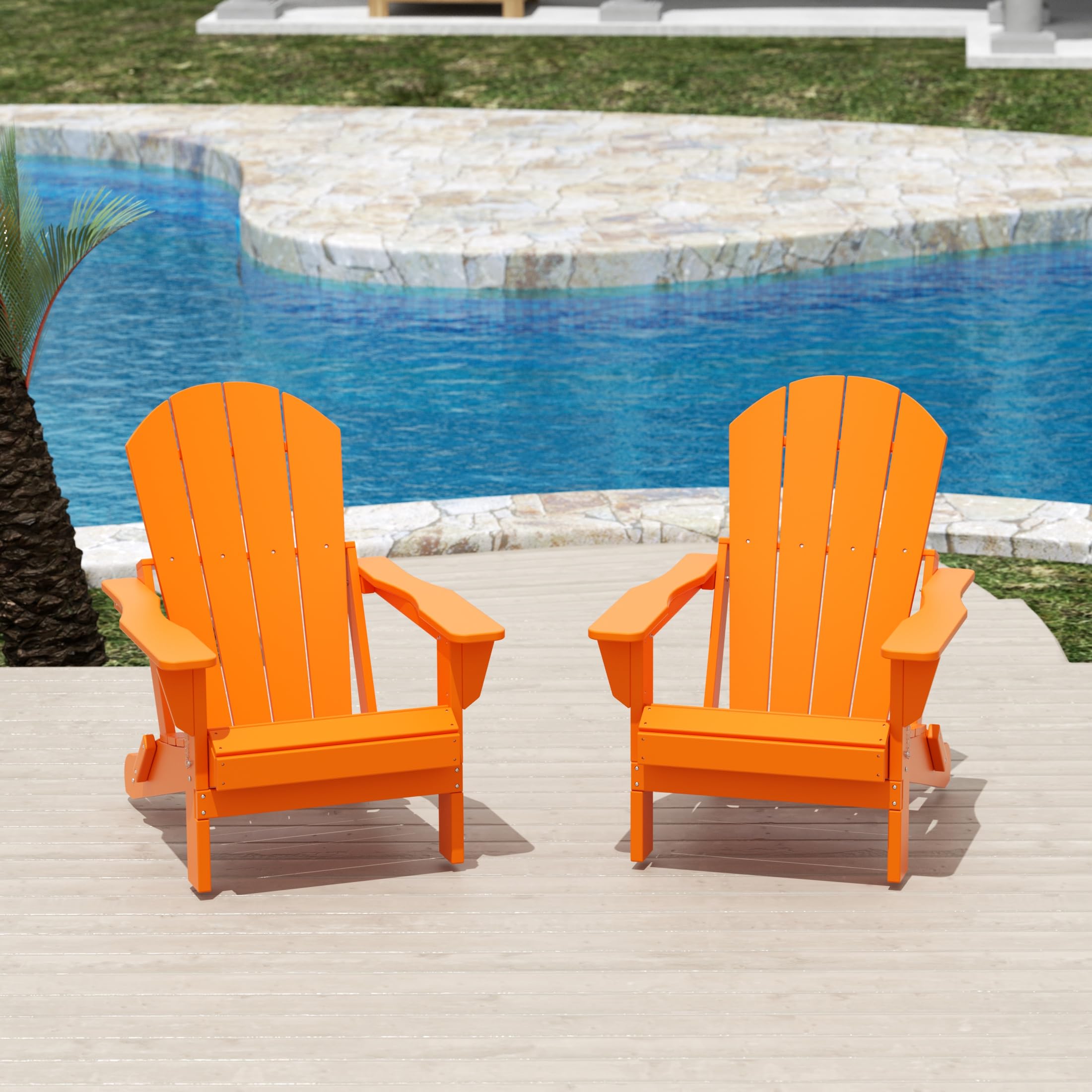 Premium Outdoor Folding Chair - All-Weather Patio & Garden Seating, Portable Adirondack Style for Backyard, Pool, Camping & Firepit (Orange) | Perfect for Picnics, Beach Trips & Outdoor Parties