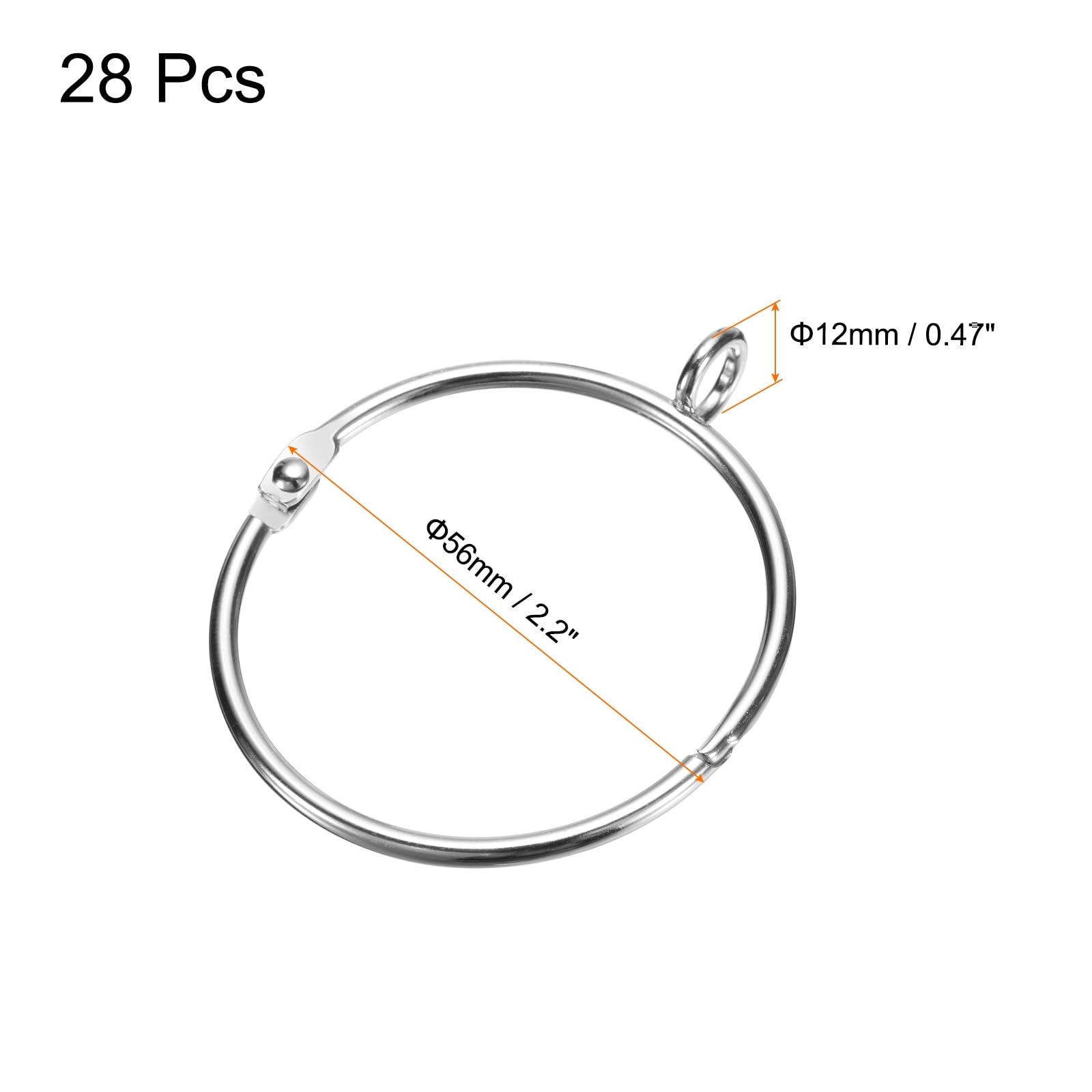 uxcell 28 PCS Openable Eyelet Curtain Rings - 2 Inch Inner Diameter Silver Metal Drapery Hooks for Hanging Curtains - Perfect for Living Room, Bedroom & Window Decor