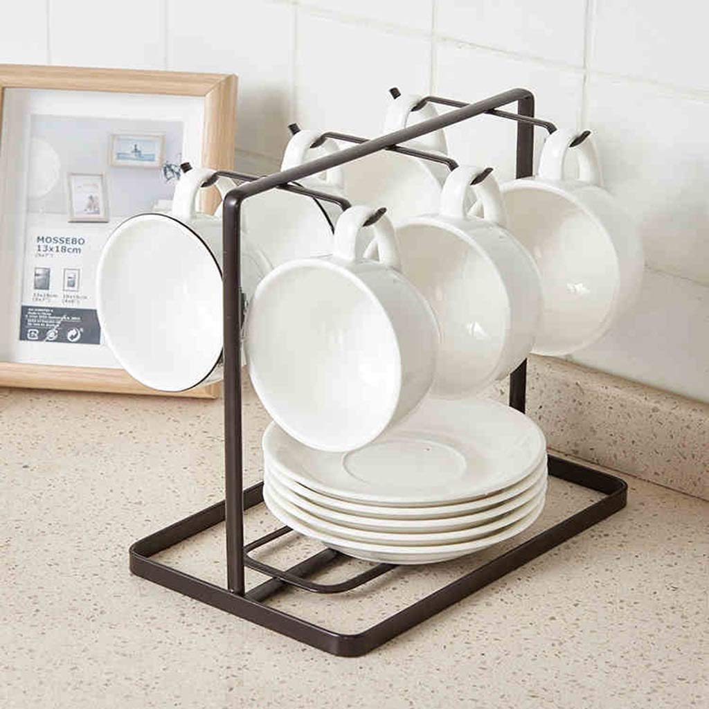 Stainless Steel Coffee Cup Holder with 6 Hooks - Wall Mount Tea Mug Organizer for Kitchen, Bar & Office Storage - Perfect for Displaying Mugs in Restaurants, Cafes or Home Kitchens