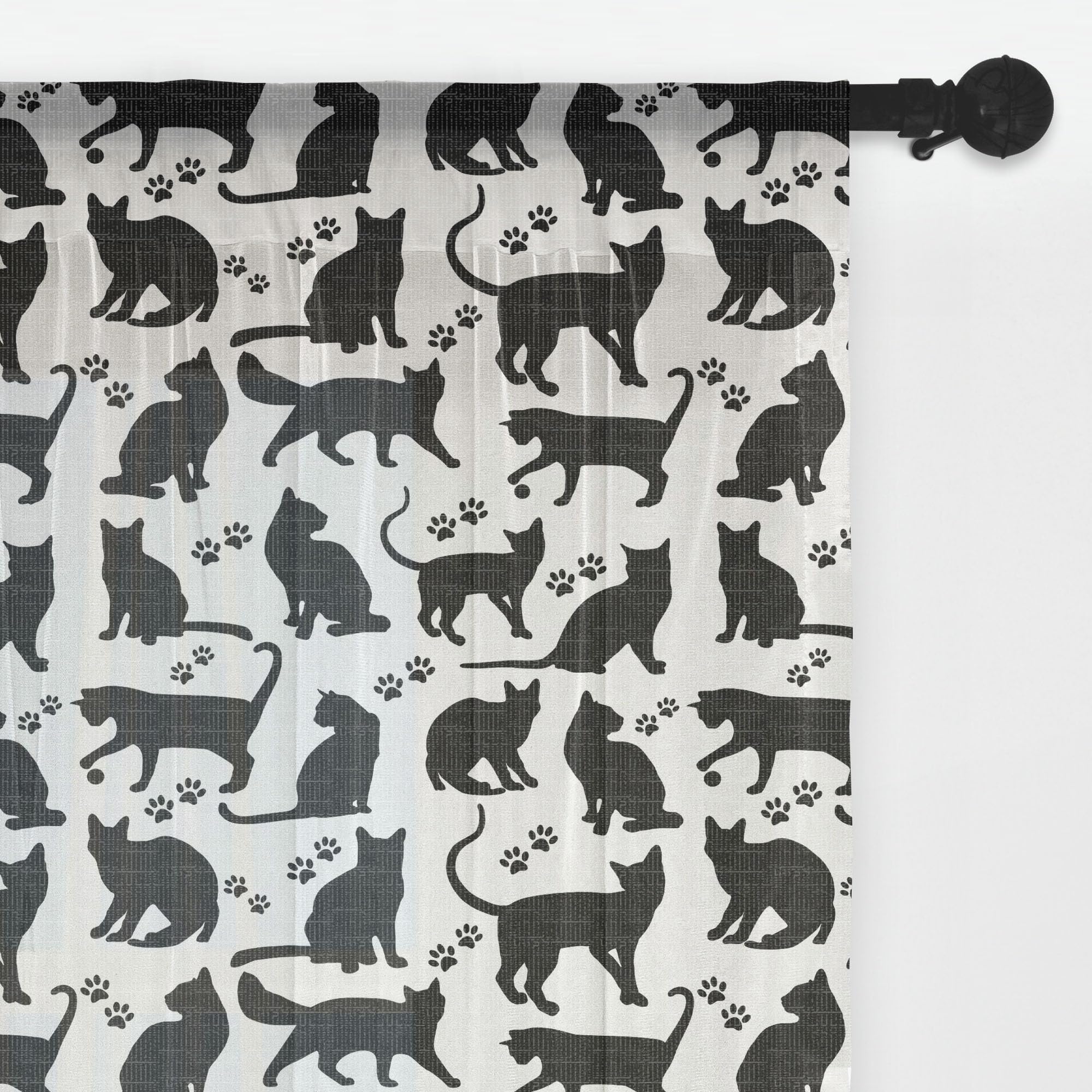 Ambesonne Black & White Cat Silhouette Tulle Curtains - Rod Pocket Sheer Drapes for Living Room, Bedroom, Wedding (2 Panels, 108