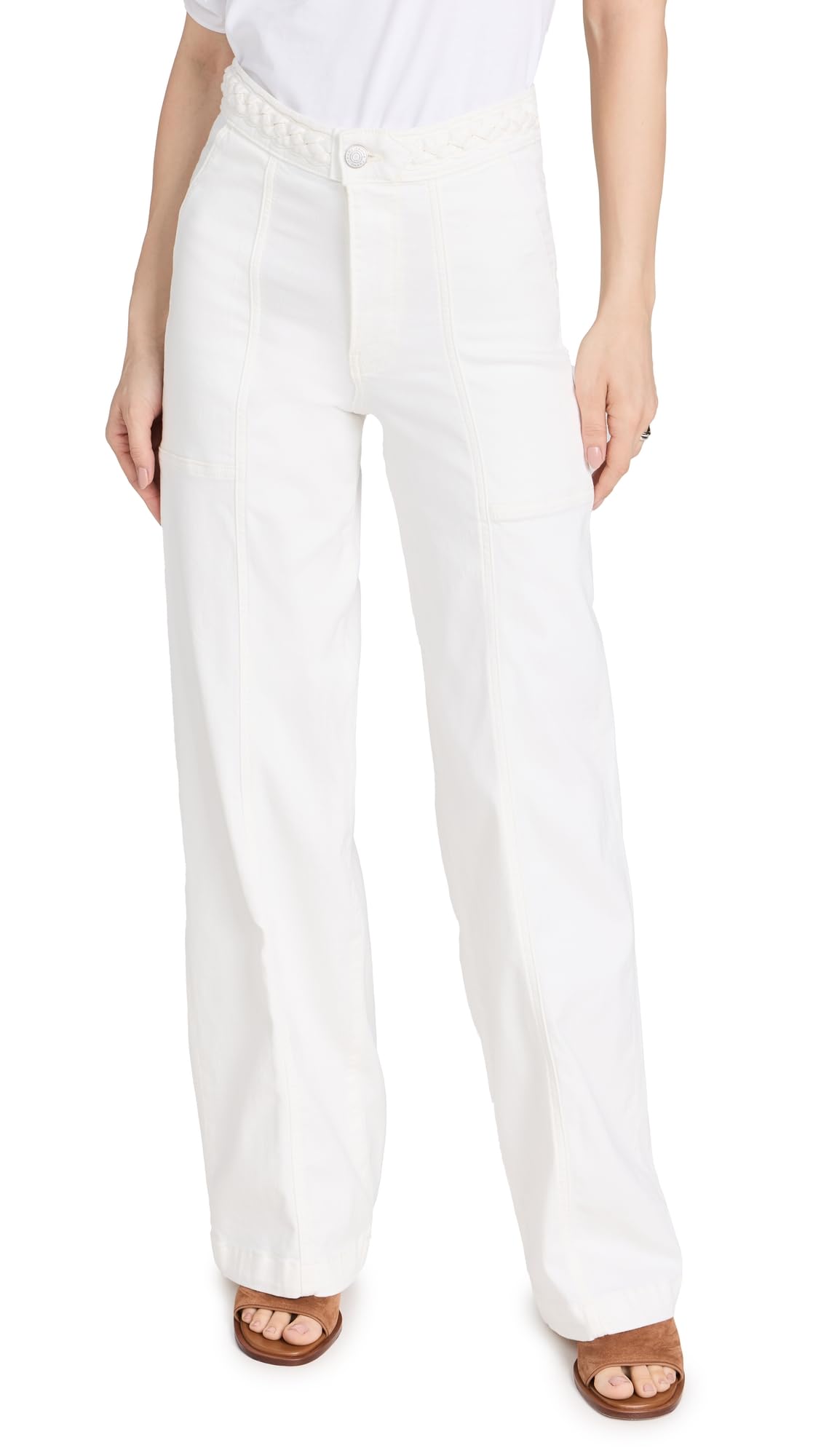 FRAME Women's High Waisted Wide Leg Jeans with Braided Waistband - Comfortable Stretch Denim Pants for Casual Outfits & Everyday Wear