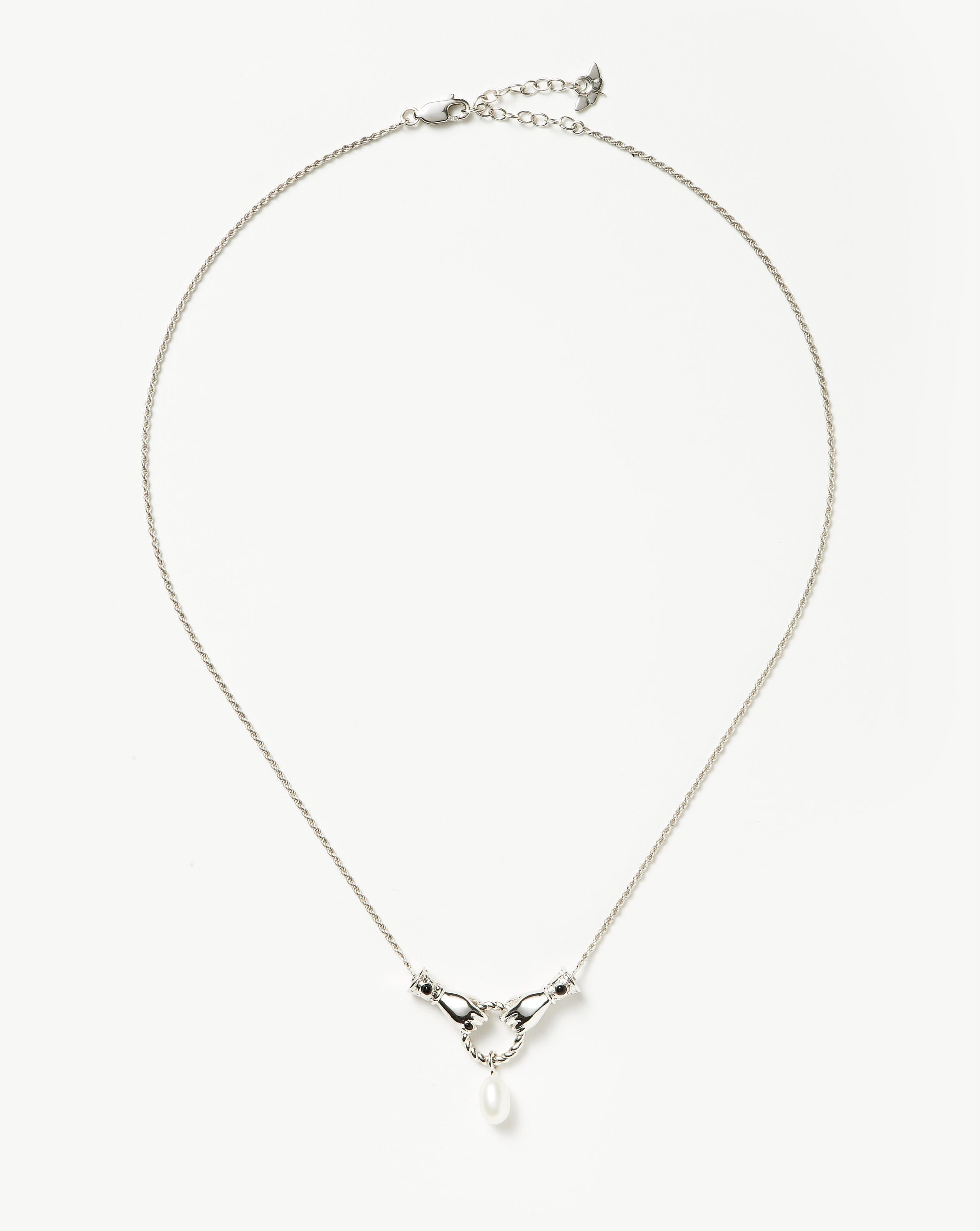 Harris Reed In Good Hands Drop Pendant Necklace - Silver Plated with Pearl & Black Onyx | Elegant Layering Necklace for Women | Perfect for Evening Parties, Weddings & Special Occasions
