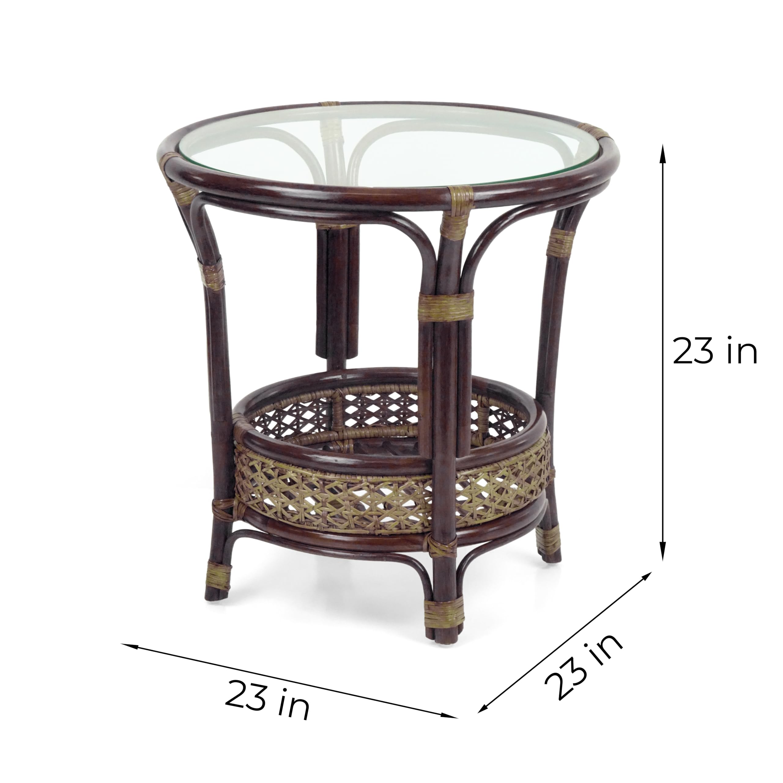 Handmade Rattan Coffee Table with Glass Top - Dark Brown for Living Room Decor