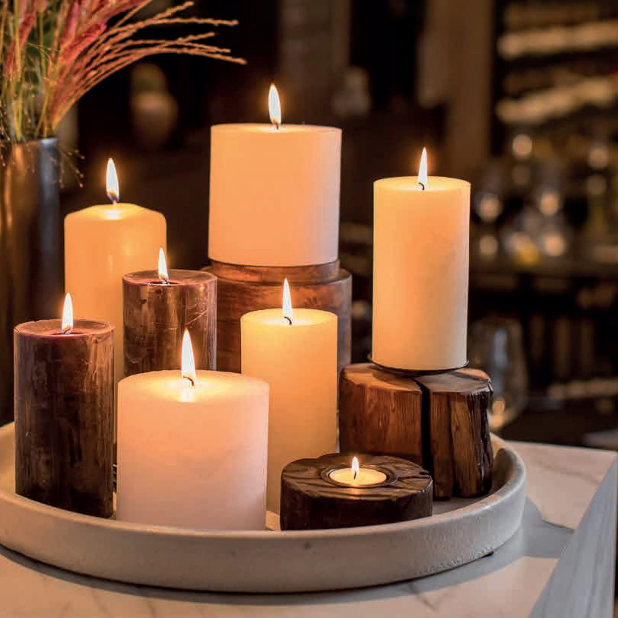 SPAAS Rustic Black Pillar Candles - 4 Pack Unscented 2.8