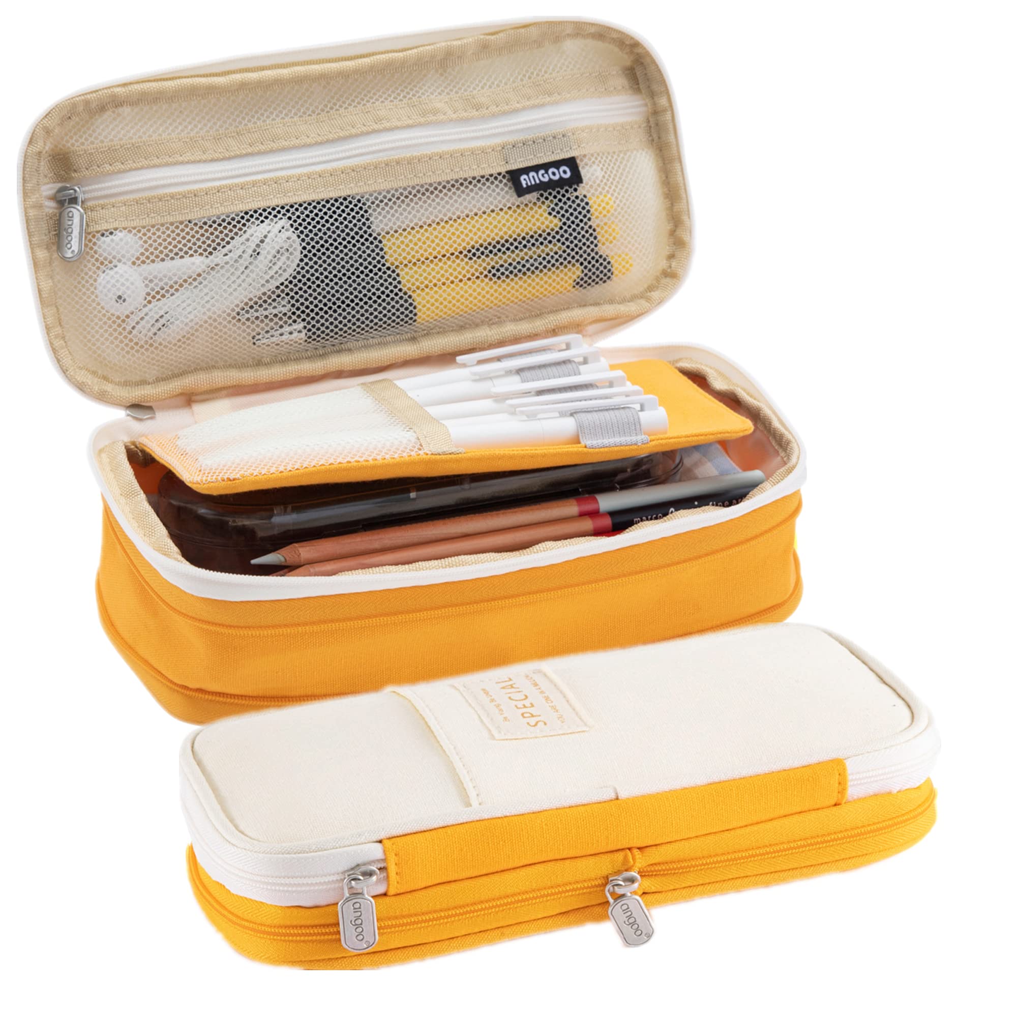 SIKADING Large Capacity Pencil Case - Durable Pen Holder Organizer for School, College & Office - Storage Pouch for Pens, Stationery & Cosmetics - Perfect for Students, Teens & Adults (Yellow) - Ideal for Backpack, Desk & Travel Organization