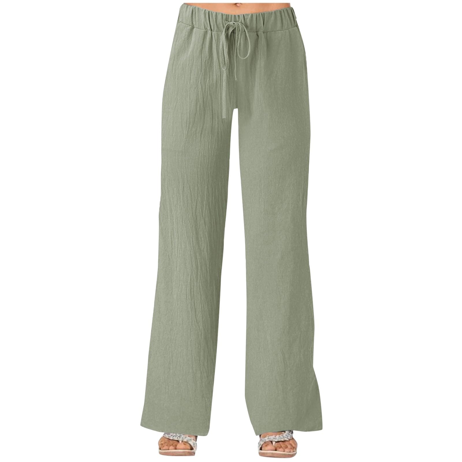 High Waisted Pants for Women with Pockets - Casual Loose Fit Wide Leg Trousers - Stretchy Straight Leg Pants - Comfortable Office Wear & Everyday Outfits