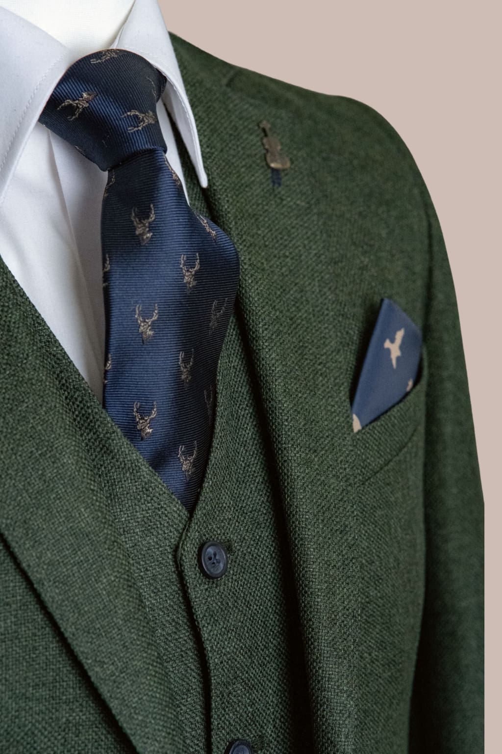 Fratelli Robbie Men's Olive Green Tweed 3 Piece Suit - Classic Vintage Style Wedding, Business & Formal Occasion Outfit
