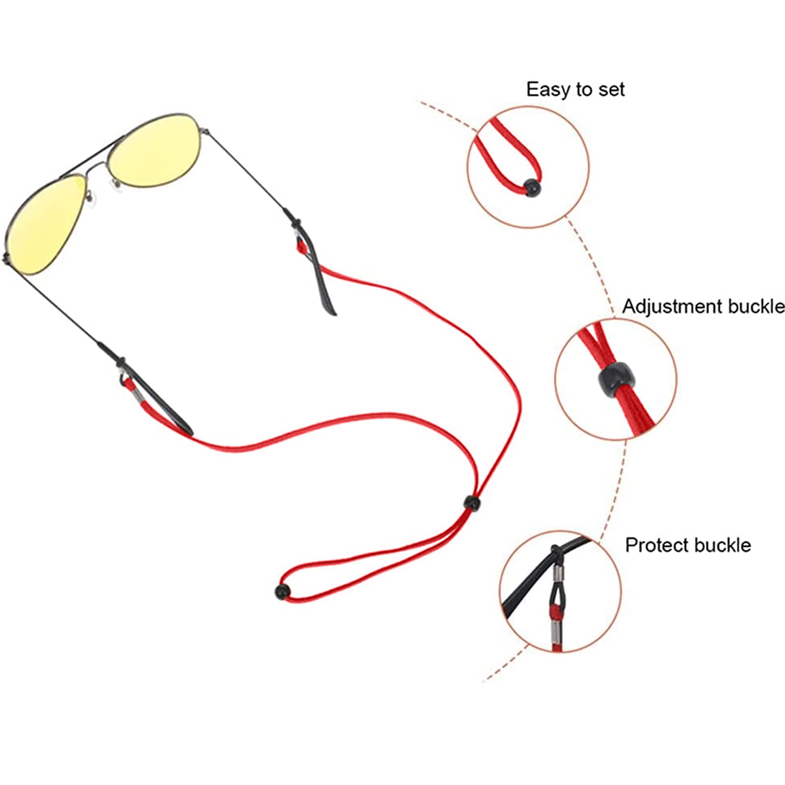 Adjustable PU Leather Eyeglass Strap - 5 Pack for Sports & Reading