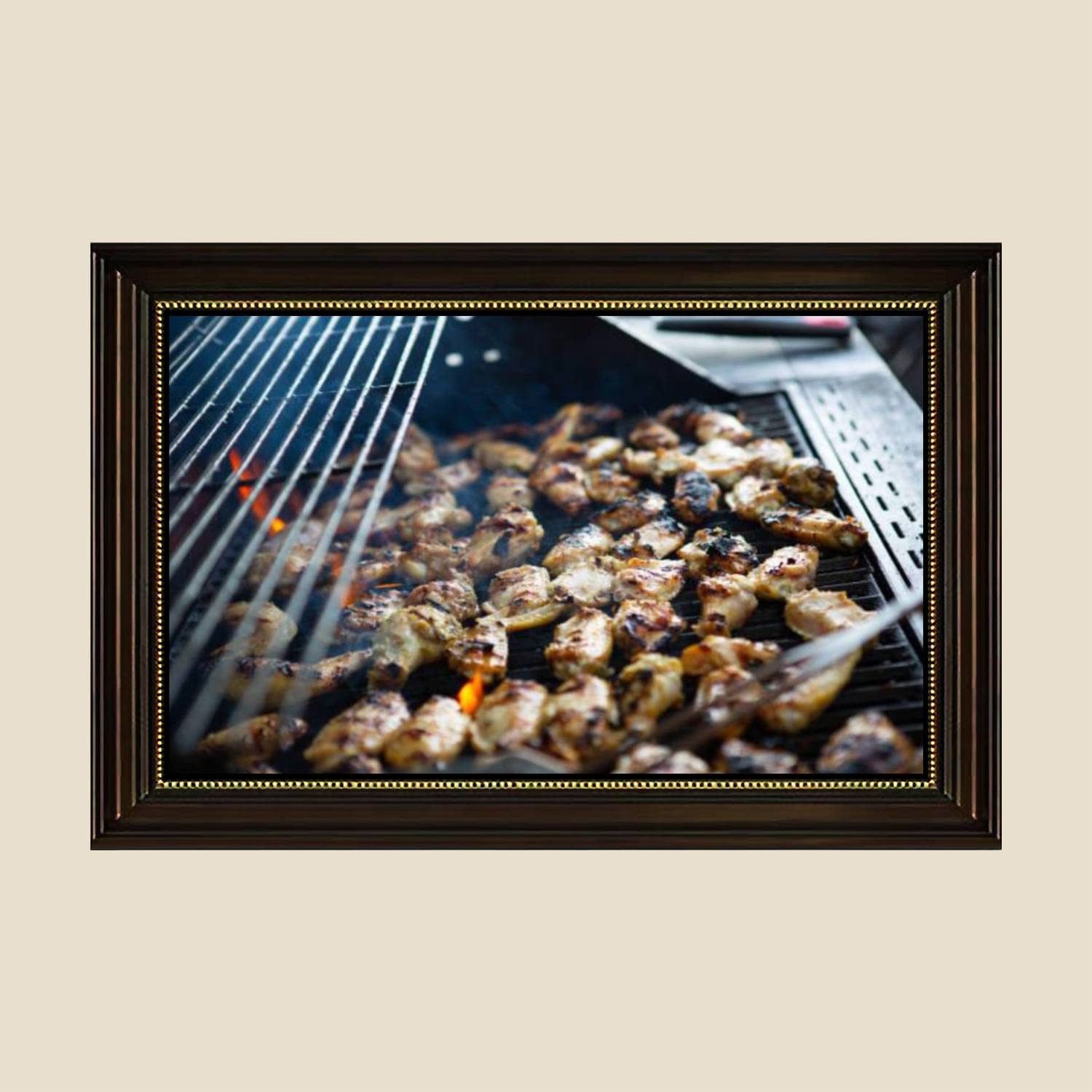 Vintage BBQ Grilled Chicken Wings Canvas Wall Art Print - 24x36 Inch Framed Kitchen Decor Poster, Ready to Hang for Dining Room, Restaurant & Home Decor - Retro Food Painting for Living Room & Bedroom