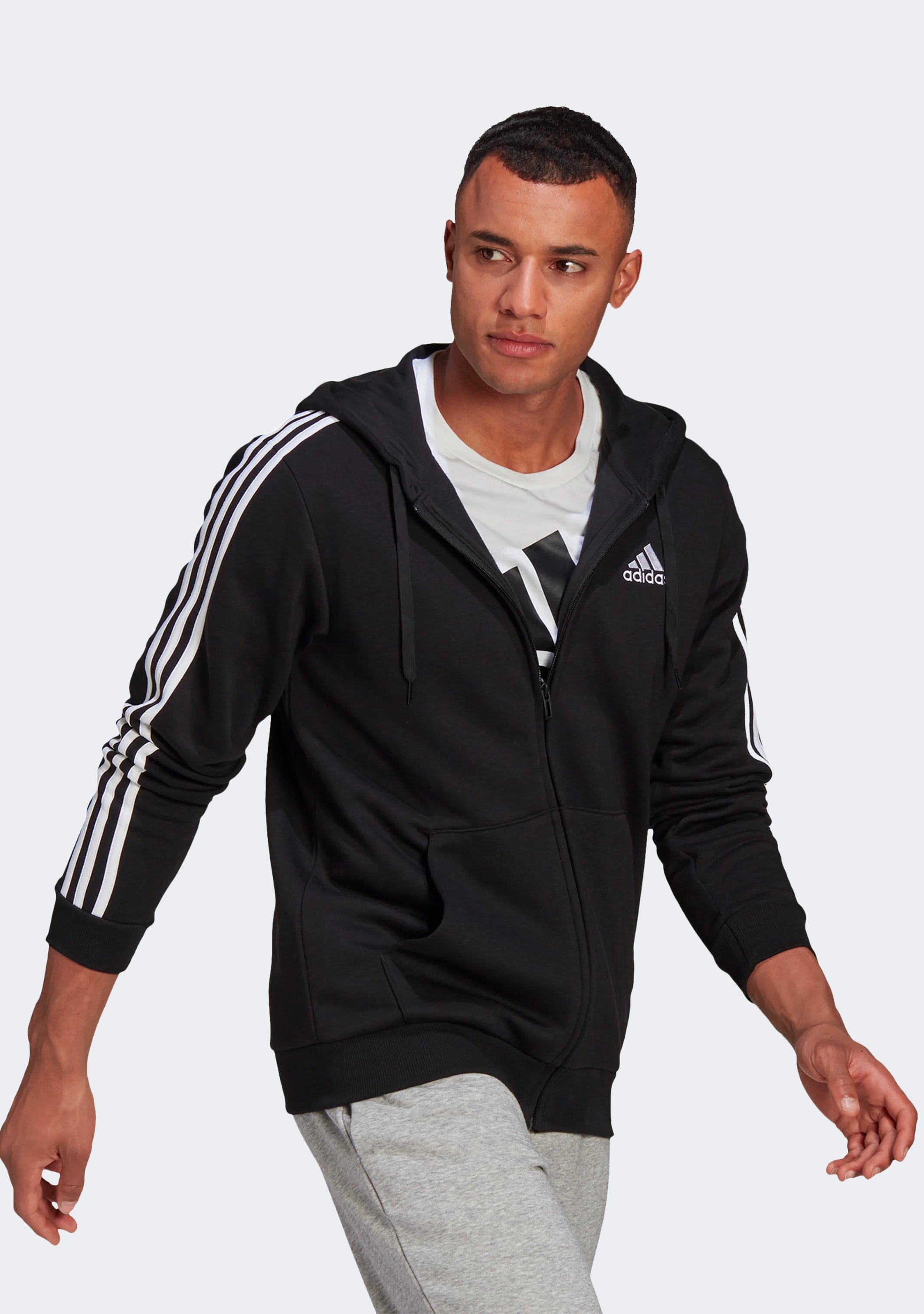 Adidas Men's Essentials 3-Stripes Fleece Full-Zip Hoodie - Warm & Comfortable Casual Wear for Gym, Running & Outdoor Activities