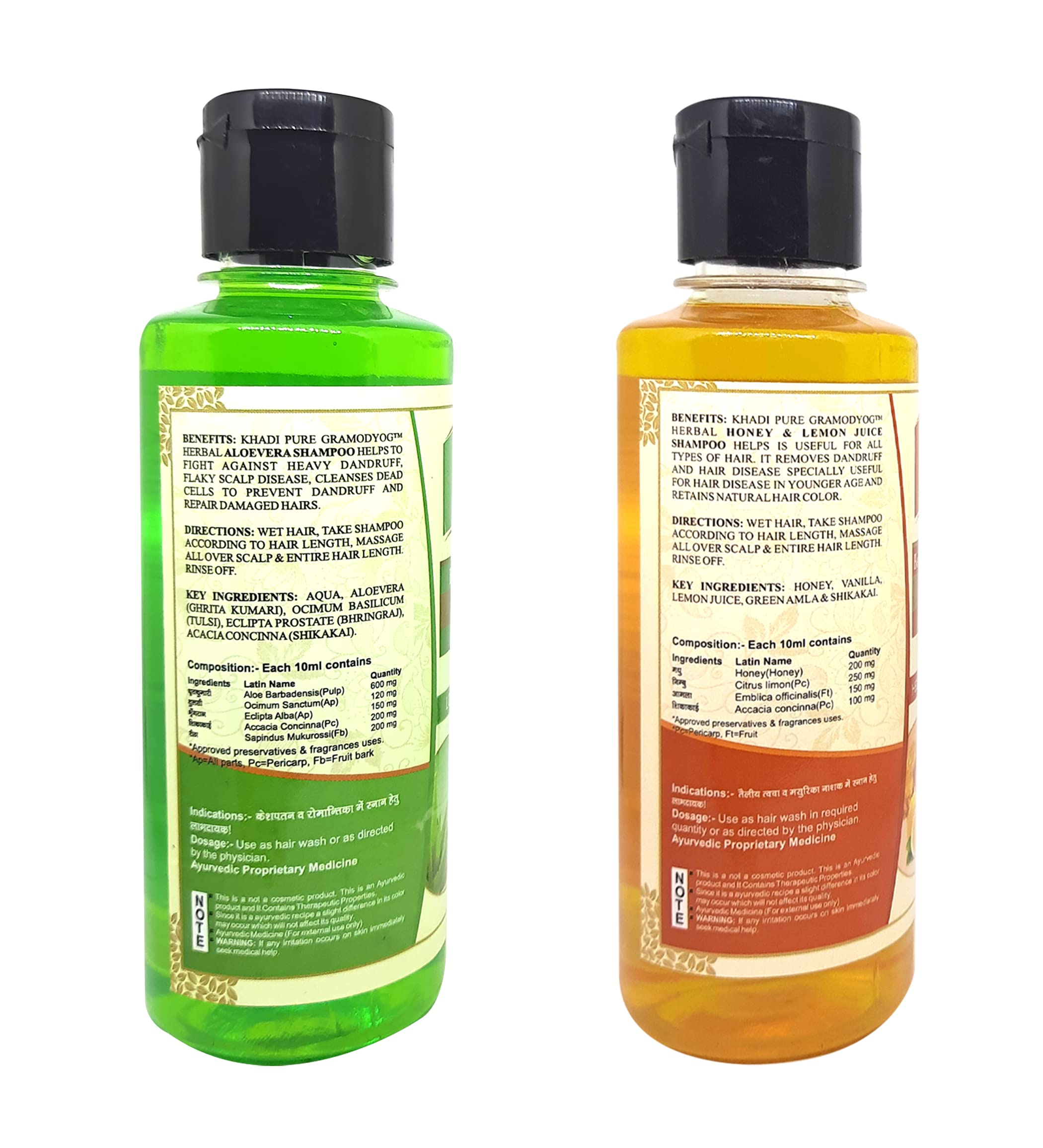 Khadi Pure Aloe Vera & Honey Lemon Juice Shampoo for Hair Growth - Sulfate Free, 210ml (Pack of 2) - Natural Hair Cleanser for Dry, Damaged & Frizzy Hair - Perfect for Daily Use & Scalp Care