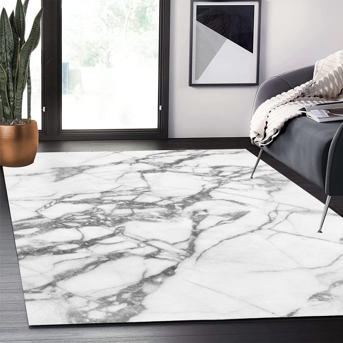Vintage Distressed Marble Abstract Modern Area Rug 6x9 Feet, Contemporary Grey and White Washable Soft Carpet for Living Room, Bedroom, Dining Room, Home Office - Perfect Under Coffee Table, Indoor Kitchen Runner, Floor Mat for Cozy Home Decor