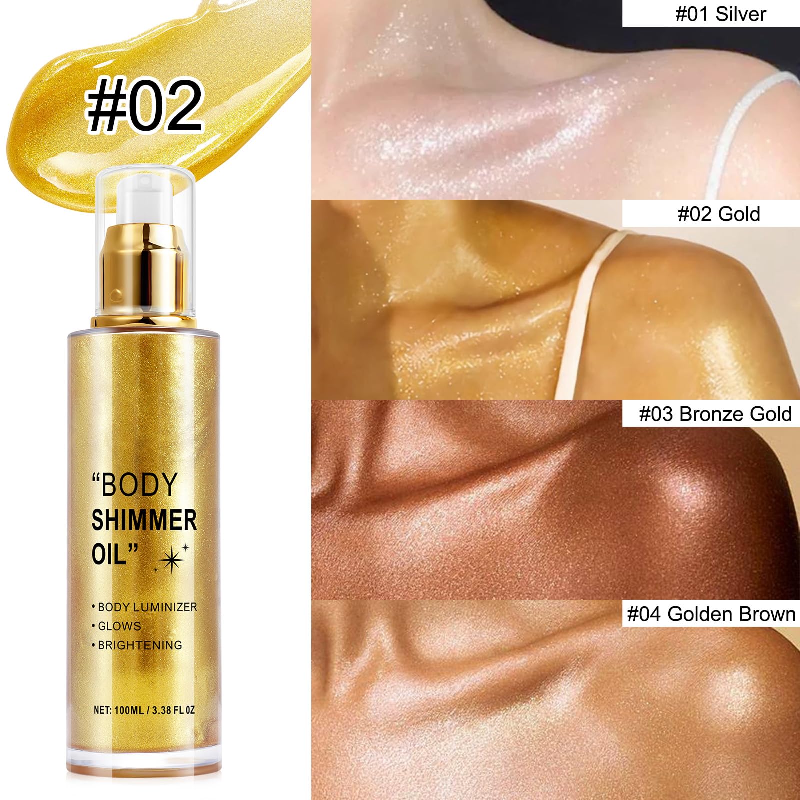 Long Lasting Shimmer Body Oil for Face & Body - Natural Glow Enhancing Luminizer with Moisturizing Benefits | Perfect for Night Out, Beach Vacation, Photo Shoots & Special Occasions