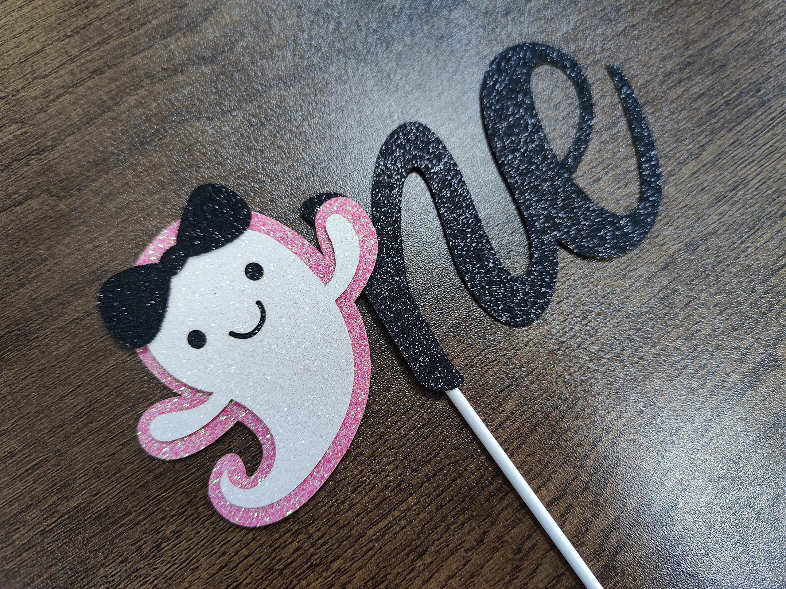 Pink & Black Glitter Halloween Ghost Cake Topper - Baby Girl 1st Birthday Party Supplies | Adorable Ghost Decor for Halloween Cakes, Cupcakes & Desserts