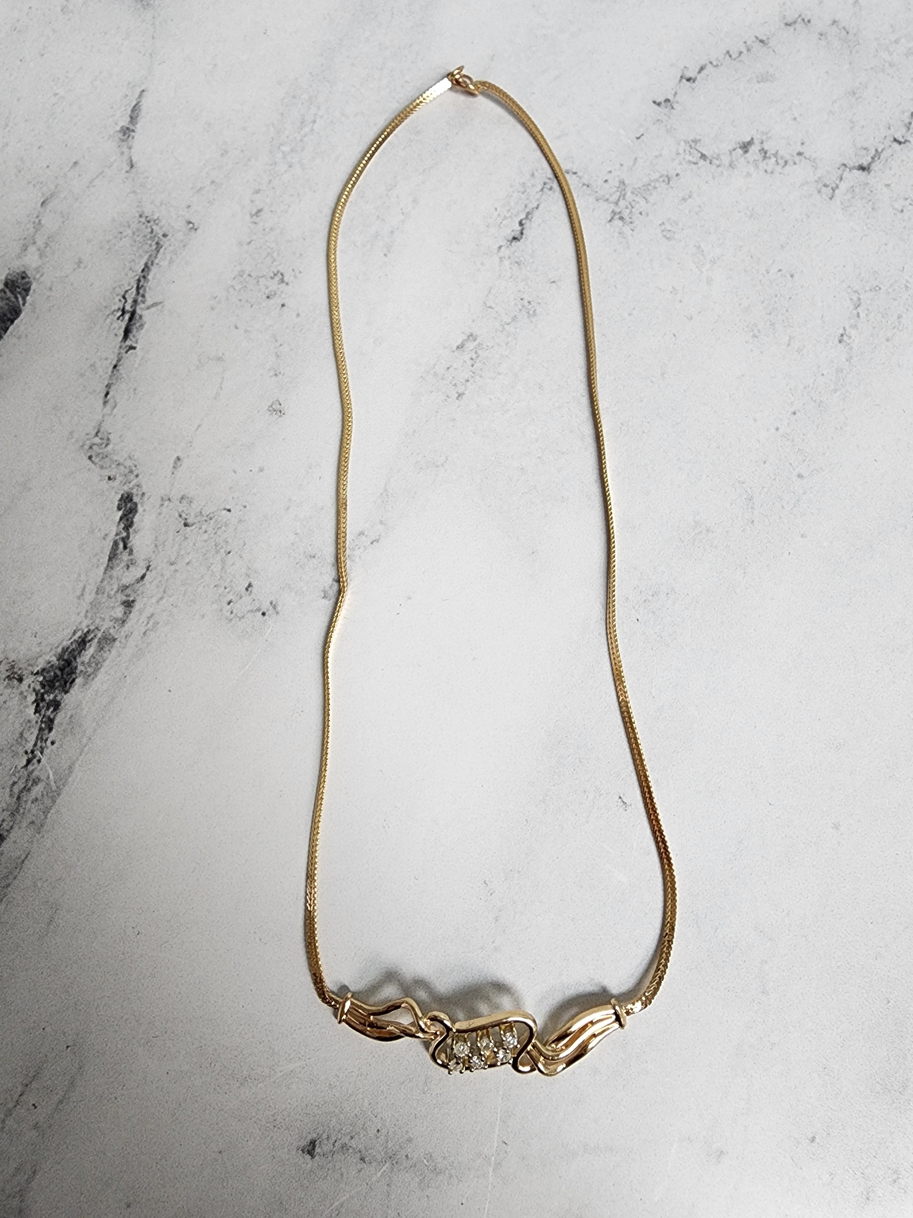 Vintage Diamond Necklace with Flat Fox Chain - Elegant Jewelry for Women, Perfect for Weddings, Parties & Special Occasions