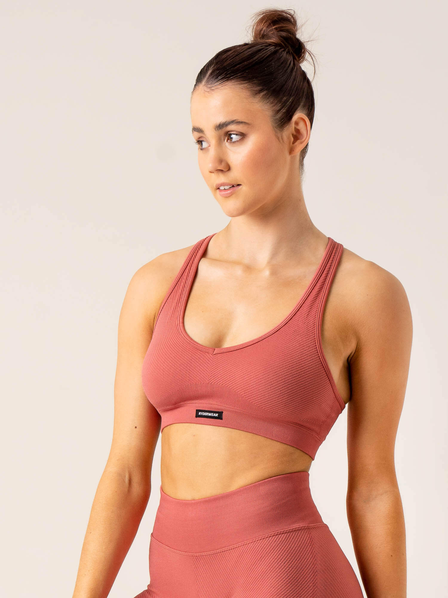 Circuit Rib Seamless Sports Bra for Women - High Support Workout Top in Dusty Red - Perfect for Yoga, Running & Gym Fitness Activities
