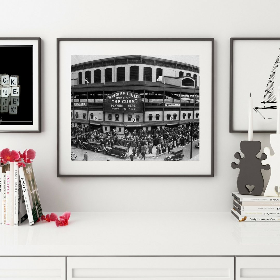 Chicago Cubs Wrigley Field Framed Wall Art - Modern Memory Design Picture for Living Room, Office & Home Decor - Perfect for Sports Fans, Man Cave & Game Room Decorations