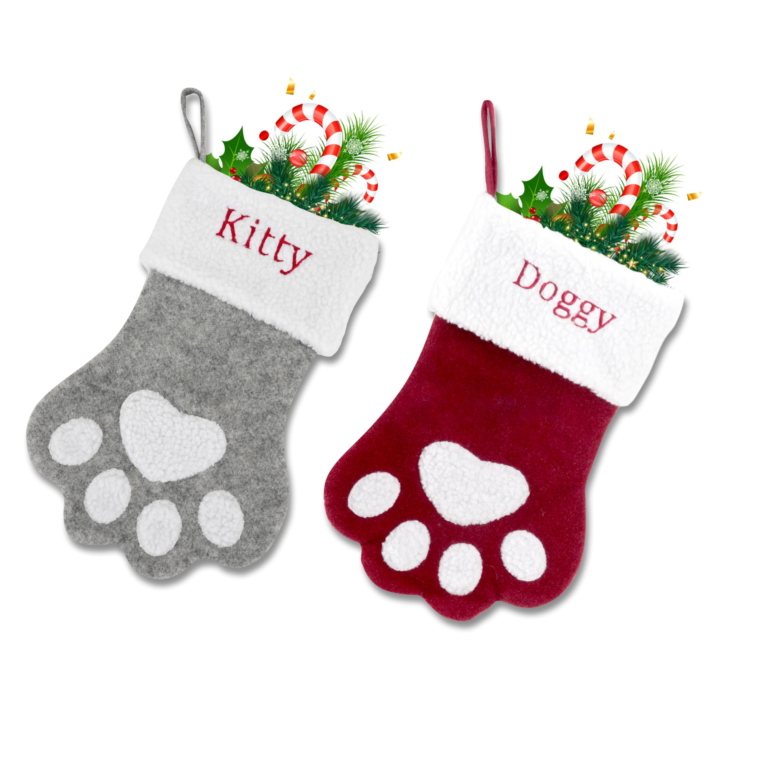 Personalized Embroidered Pet Christmas Stocking for Dogs & Cats - Large Custom Name Pet Stocking with Paw Design, Holiday Fireplace Hanging Decor (1 Piece) | Perfect for Family Christmas Celebrations & Pet Lover Gifts