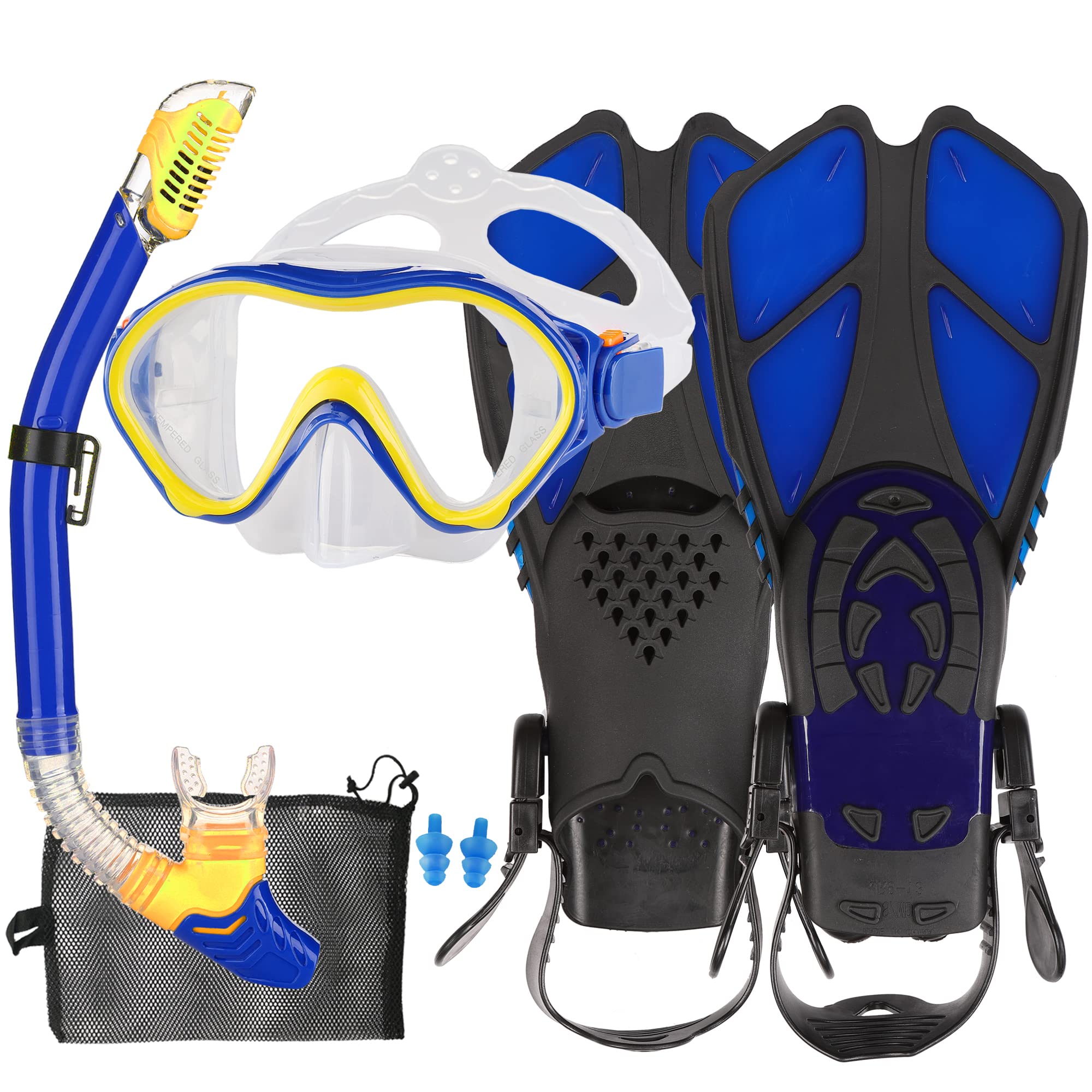 Kids Snorkel Set - Diving Mask, Adjustable Swim Fins & Anti-Fog Snorkel Gear with Mesh Bag | Perfect for Snorkeling, Swimming & Beach Vacations | Ideal for Pool Parties, Ocean Adventures & Family Water Activities