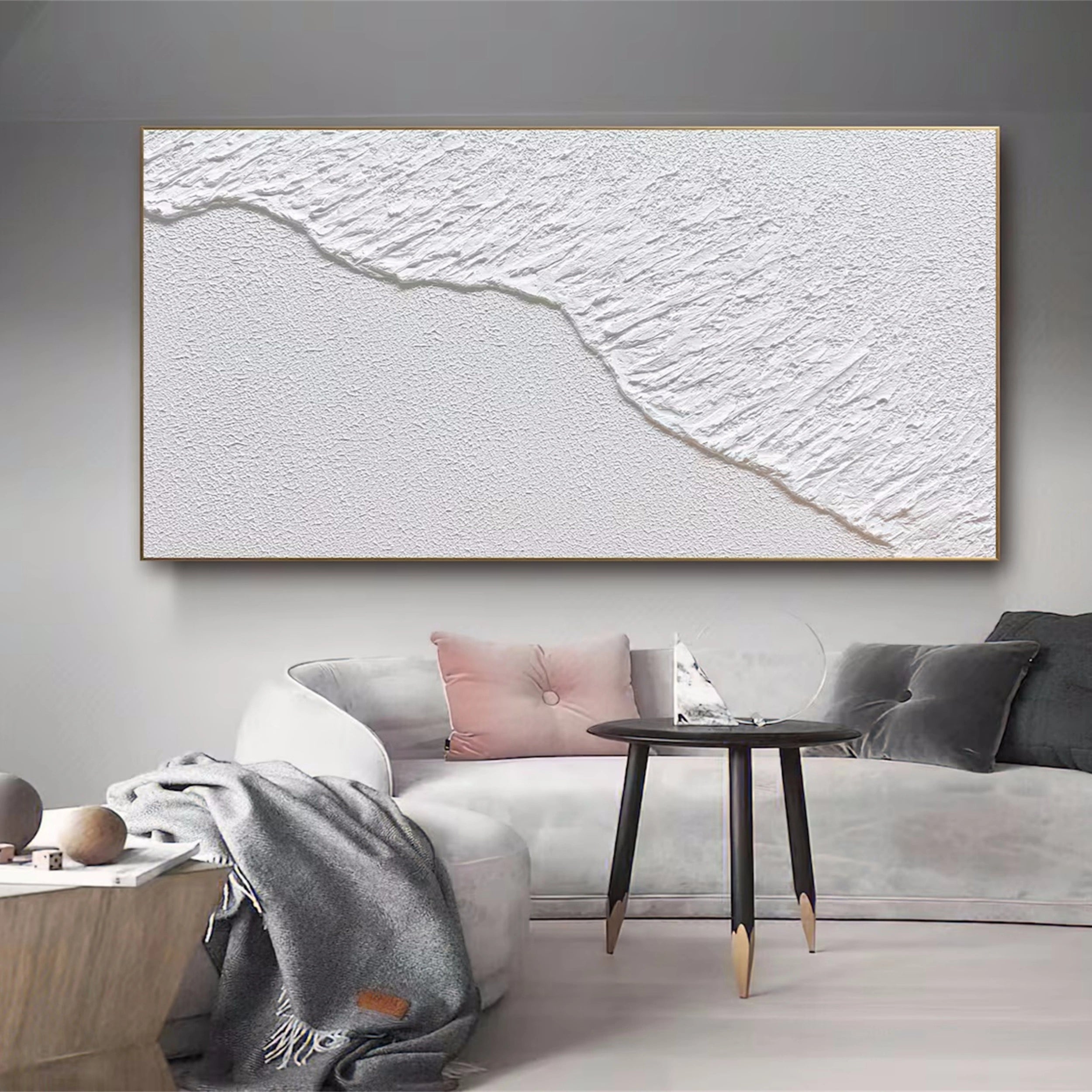 White Minimalist Textured Painting Canvas - Modern Abstract Wall Art for Living Room & Bedroom Decor | High-Quality Artist Canvas #MM122