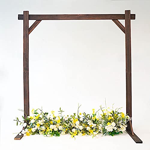 7ft Dark Brown Wooden Backdrop Stand Square Wedding Arch - Sturdy Outdoor Party Decor for Wedding, Reception, Garden & Photo Shoot Backdrops