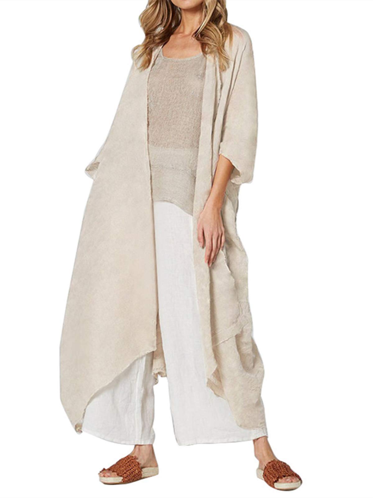 Celmia Women's Long Kimono Cardigan - Flowy Maxi Blouse Cover Up with Batwing Sleeves & Adjustable Straps | Perfect for Beach, Yoga, and Boho Fashion Outfits