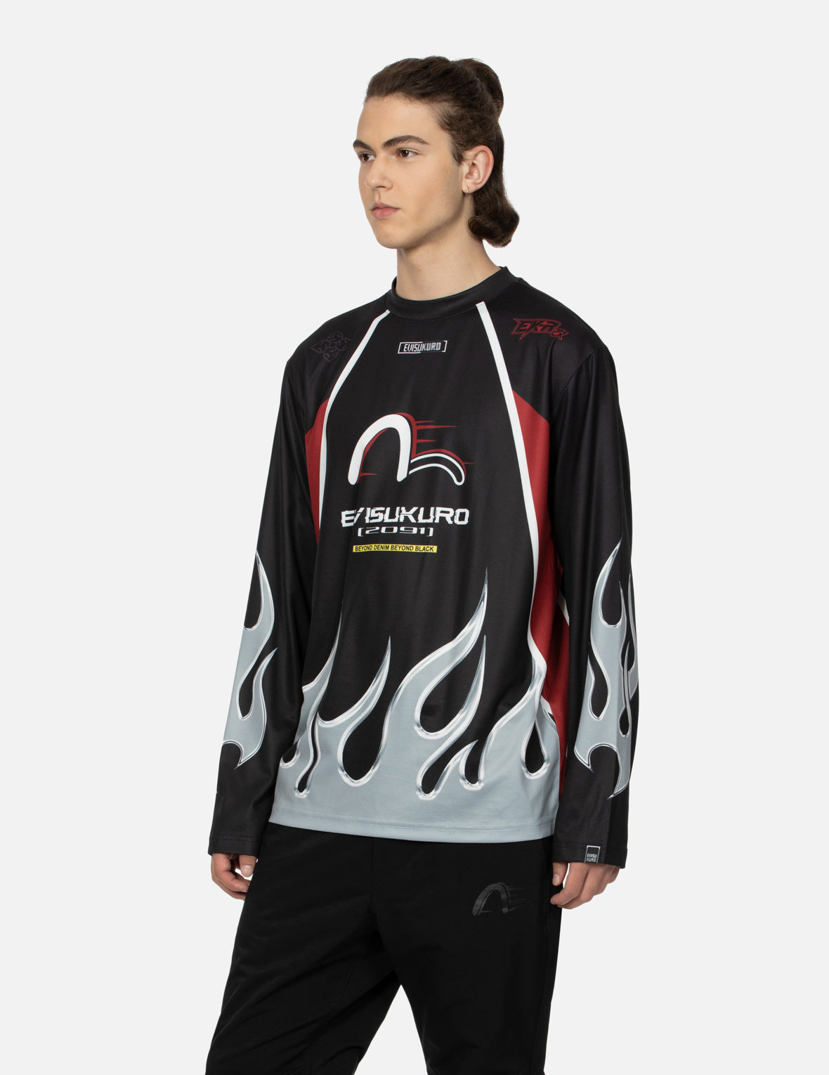 Chrome Fire & Multi Logo Regular Fit Long Sleeve Racing T-Shirt for Men - Comfortable Performance Shirt for Motorcycle Racing, Car Enthusiasts & Casual Wear