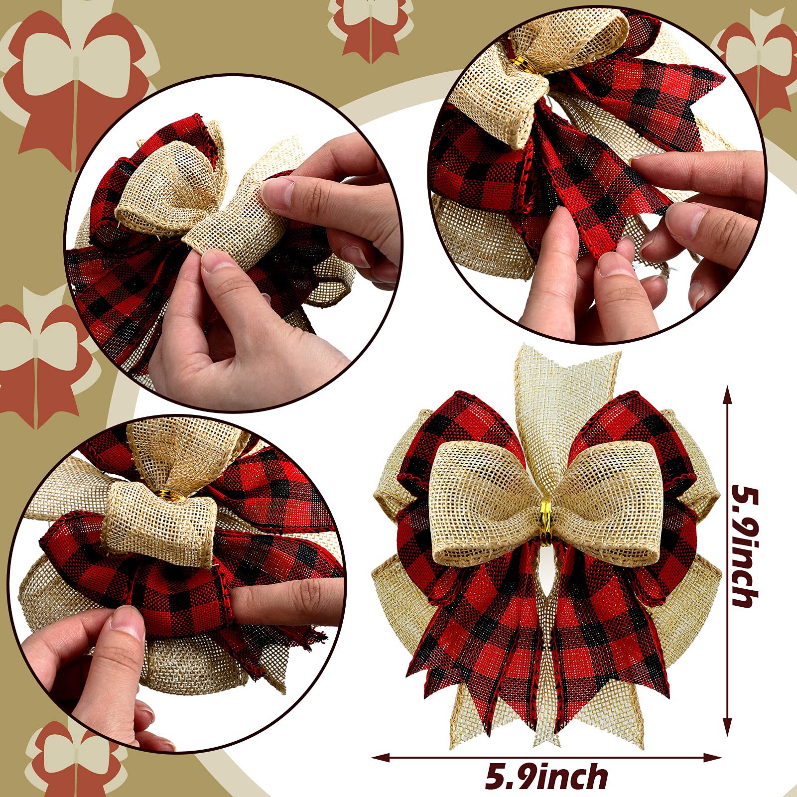 Christmas Buffalo Plaid Bows 6-Pack - Wreath & Tree Decor for Xmas, Weddings