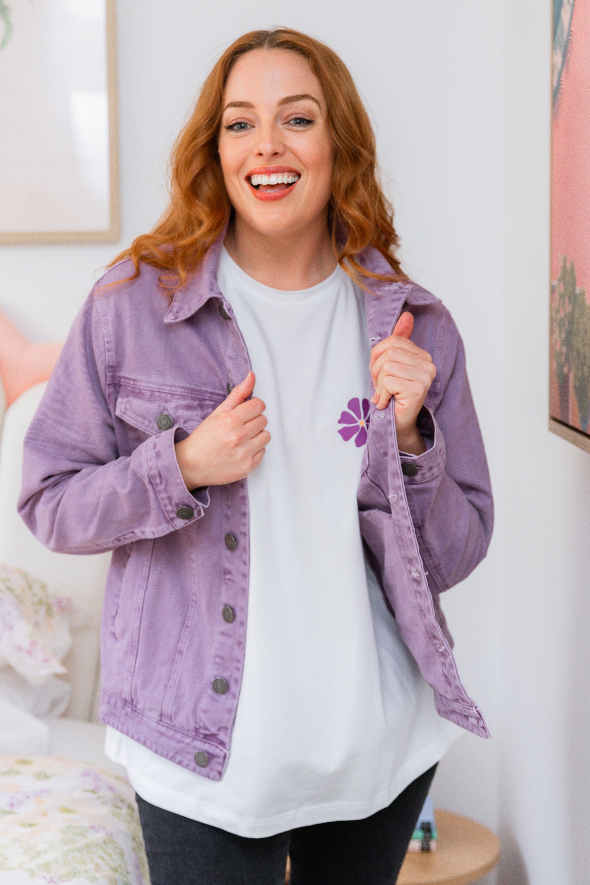 Hayden Boyfriend Denim Jacket in Washed Purple | Vintage Style Women's Distressed Denim Jacket | Perfect for Casual Outfits, Streetwear & Fall Layering