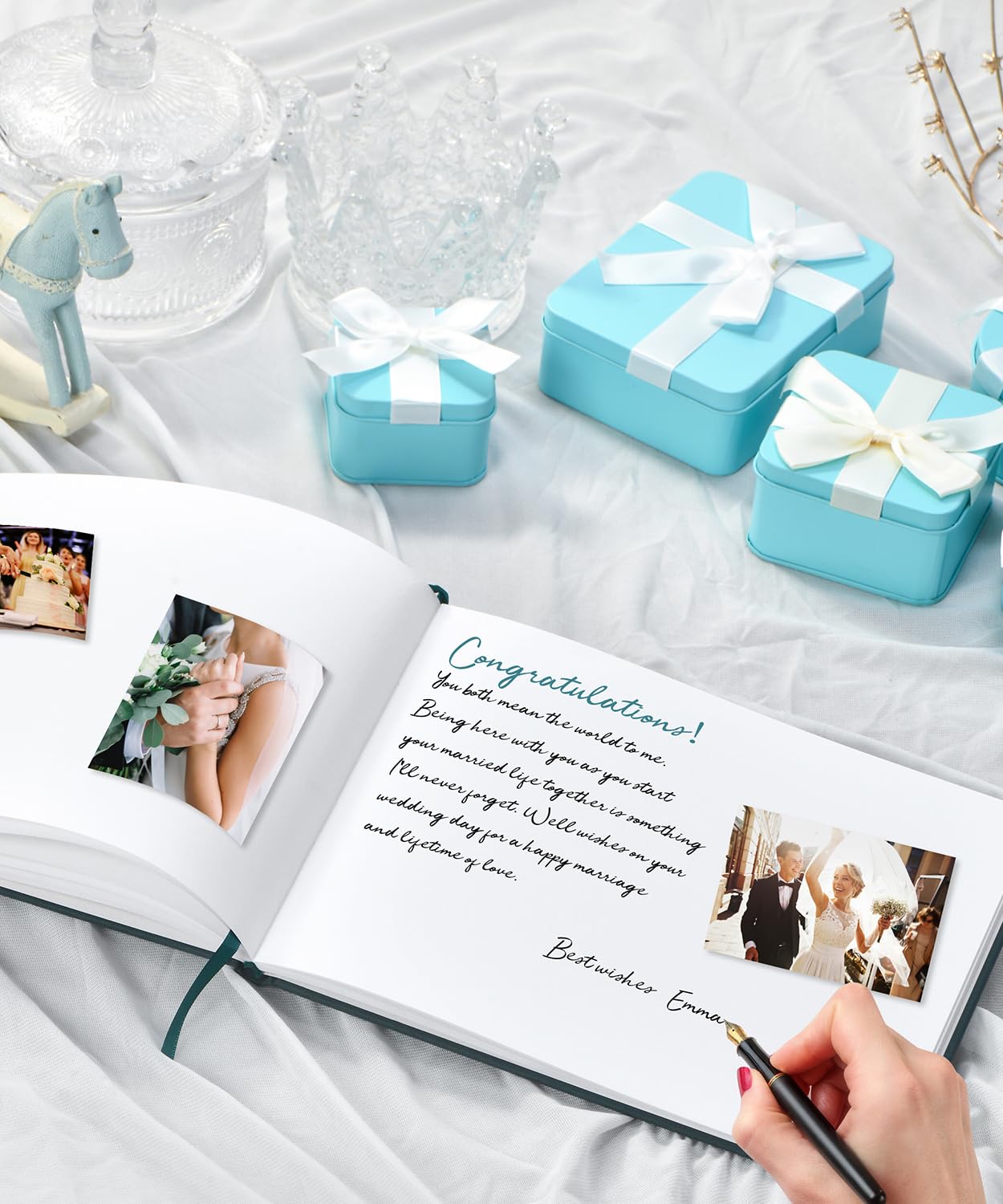 Elegant Wedding Guest Book - Classic Guest Book for Wedding Reception, Baby Shower, Bridal Shower, Birthday & Graduation - 100 Blank Pages for Signatures & Photos - Green - Perfect for Cherishing Special Memories