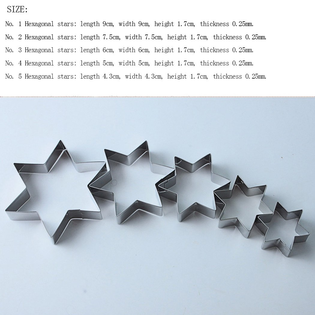 Premium Stainless Steel Hexagonal Star Cookie Cutters Set of 5 - Professional Baking Tools for Cookies, Biscuits, Chocolate Molds - Perfect for Holiday Baking, Birthday Parties & DIY Dessert Decorating