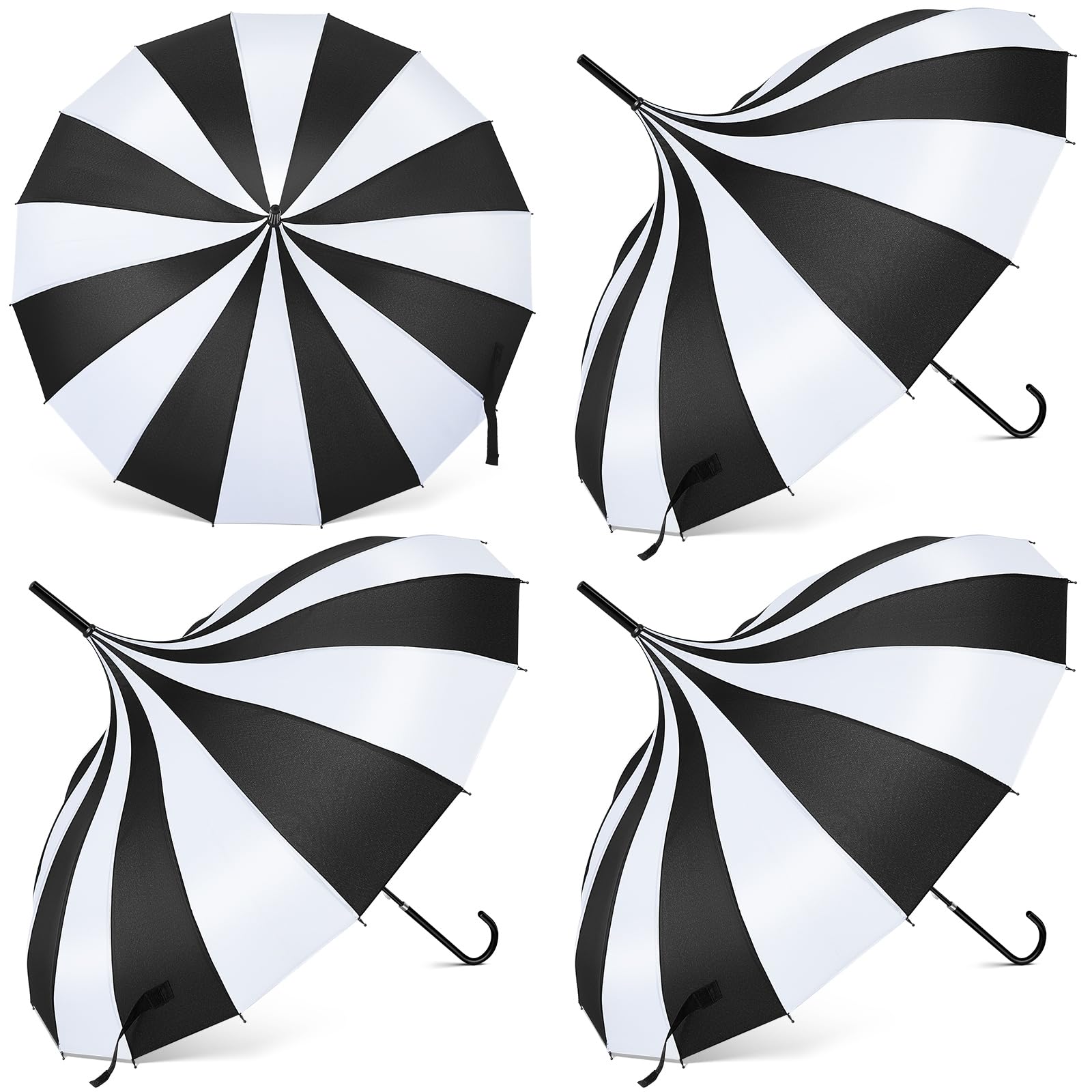 4 Pack Gothic Pagoda Umbrella - Large Black & White Sun Protection Parasol with Long Handle for Women | UV Protection Outdoor Umbrella for Beach, Garden & Gothic Fashion Accessory