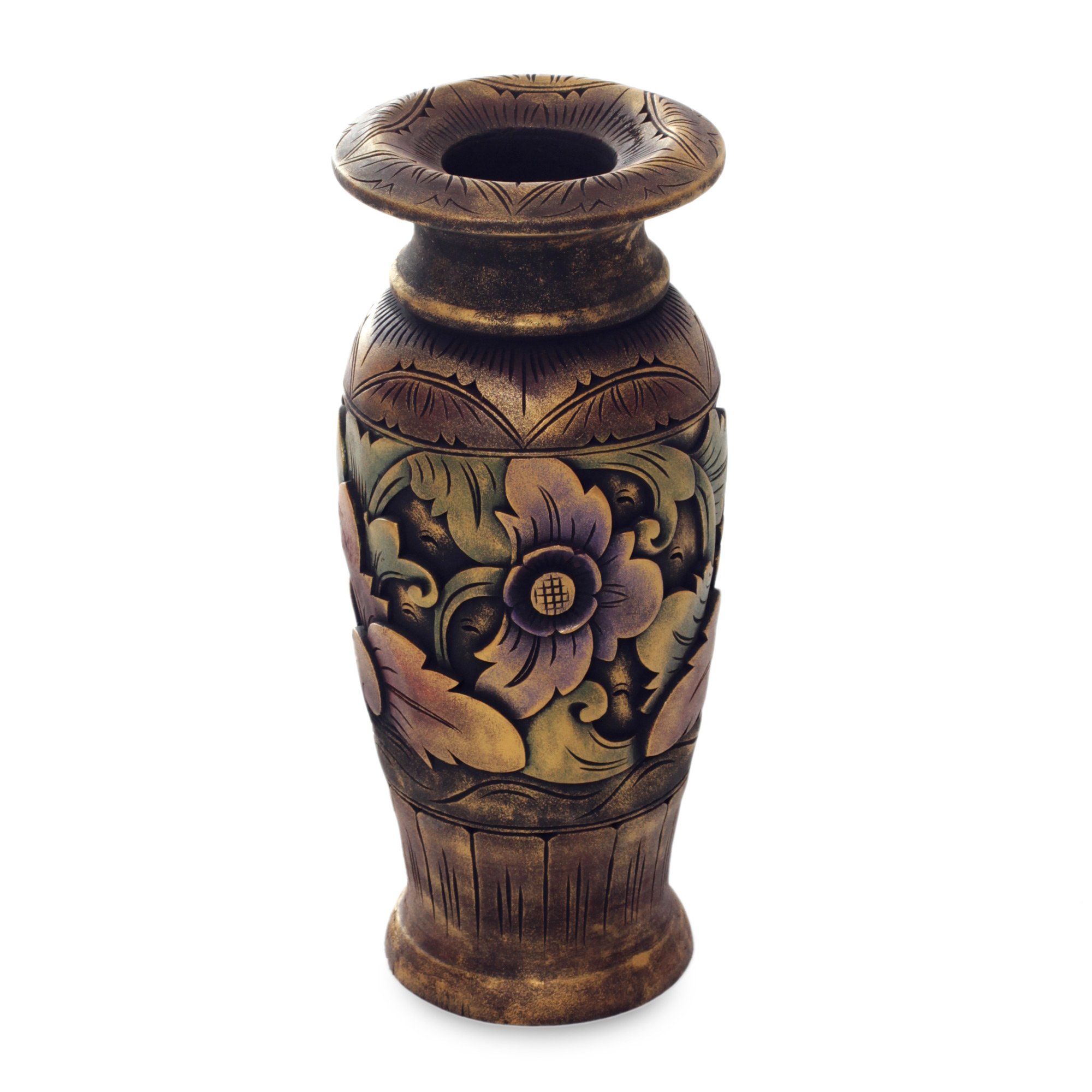 NOVICA Handcrafted Mystic Garden Wooden Vase - Boho Home Decor for Living Room, Bedroom & Office - Unique Decorative Wood Vase for Flowers & Centerpieces