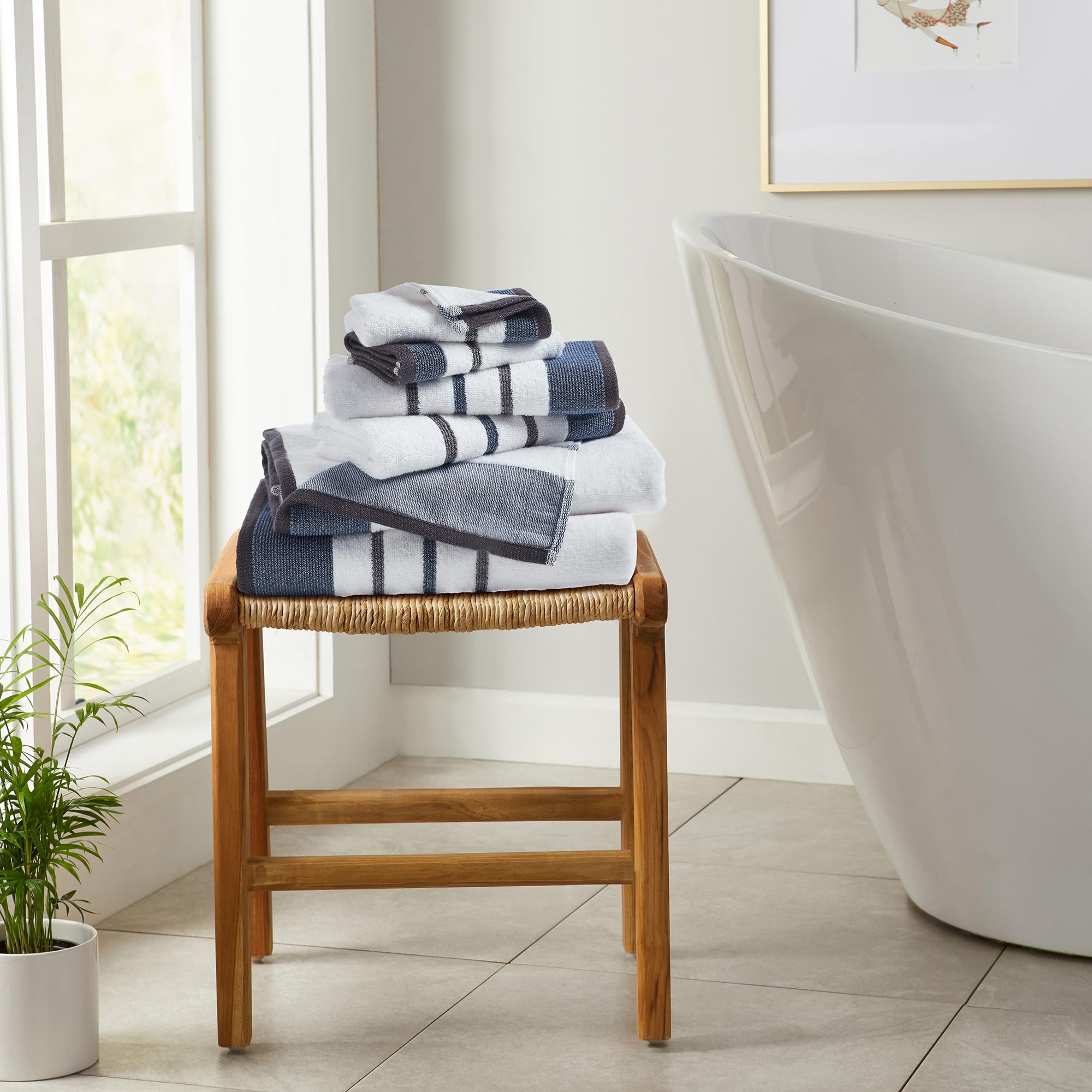 Great Bay Home 6-Piece Decorative Bath Towel Set - Ultra-Soft Combed Cotton Bath, Hand Towels & Washcloths - Luxury Bathroom Towels for Spa, Guest & Master Bath Decor (Blue/December Sky)
