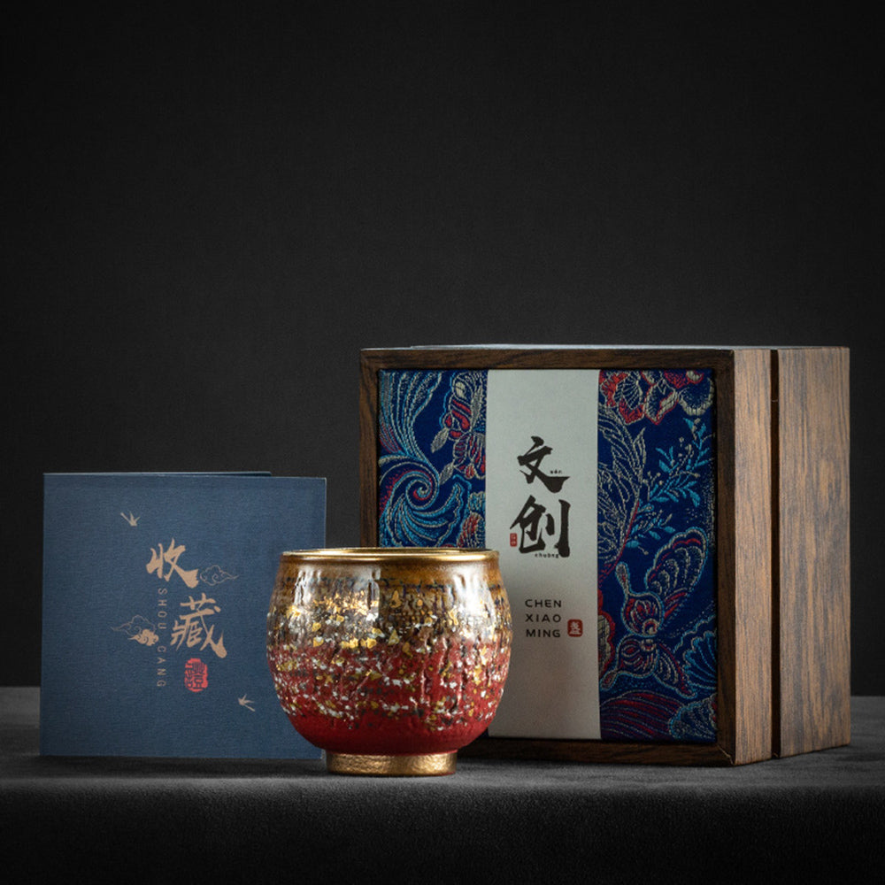 Handmade Kiln Glazed Gongfu Tea Cup with 24K Gold Accent - Traditional Chinese Ceramic Teacup for Oolong, Pu-erh & Green Tea - Perfect for Tea Ceremonies, Meditation & Gift Giving