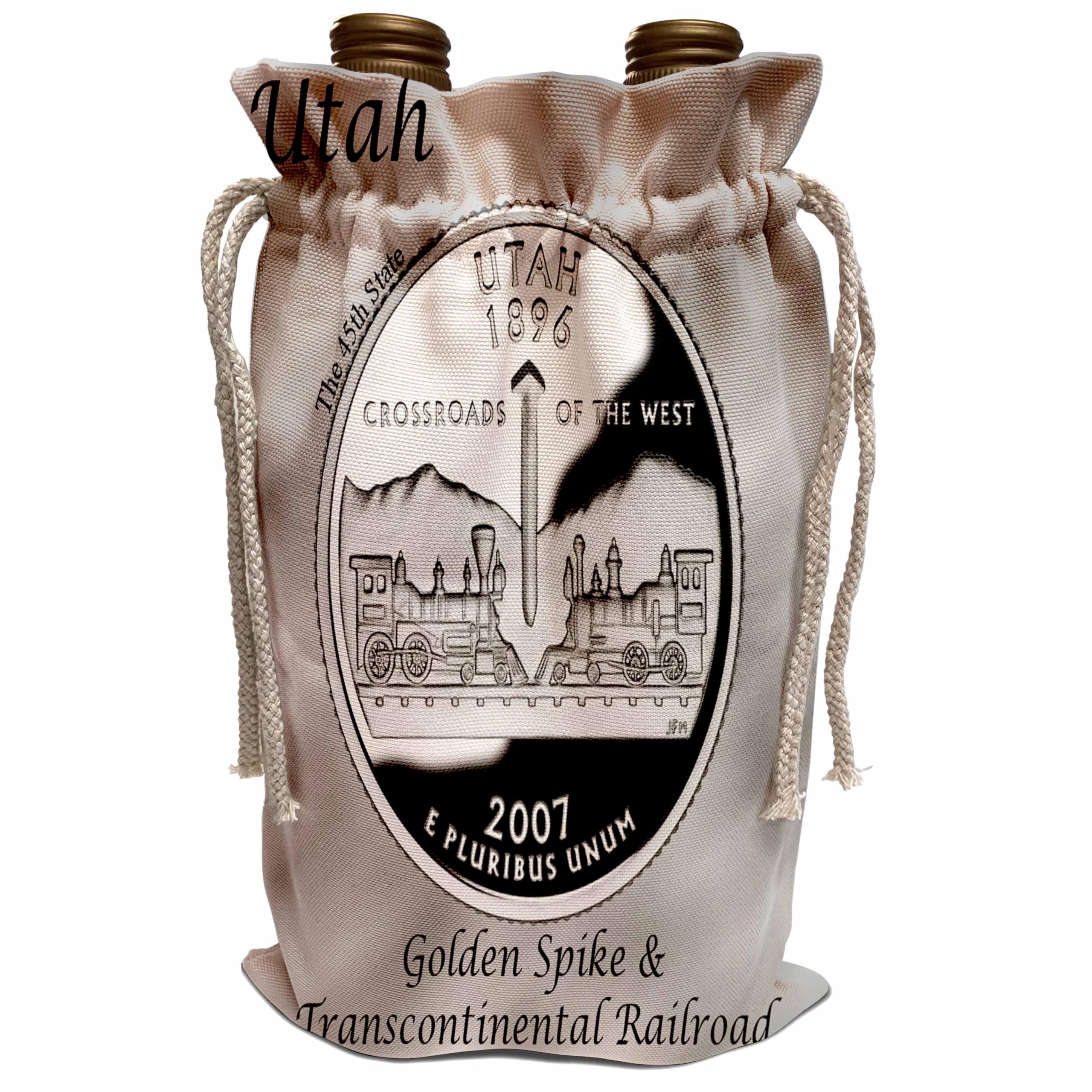 3dRose Wine Bag with Utah State Quarter Photography - Perfect for Wine Lovers, Collectors & Gift Giving - Great for Parties, Weddings & Special Occasions