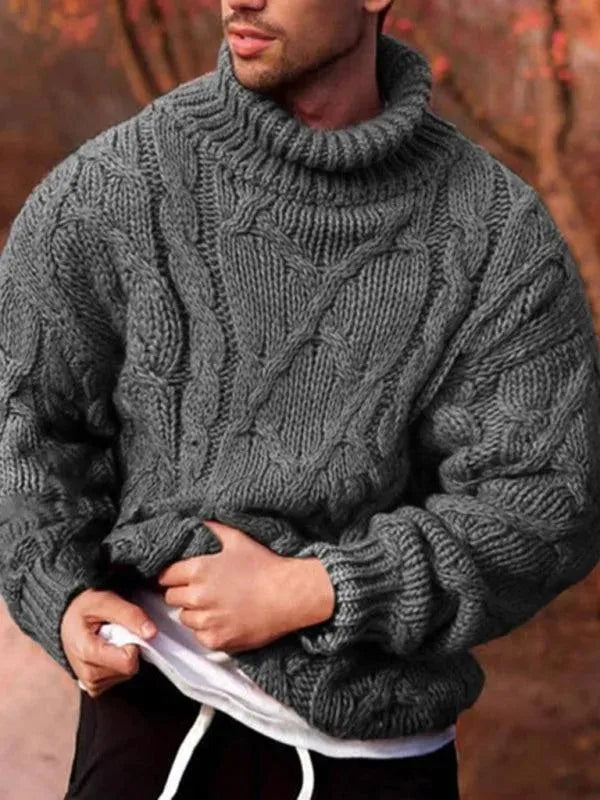 Men's Thick Warm Twist Turtleneck Sweater - Cozy Winter Pullover for Casual & Office Wear