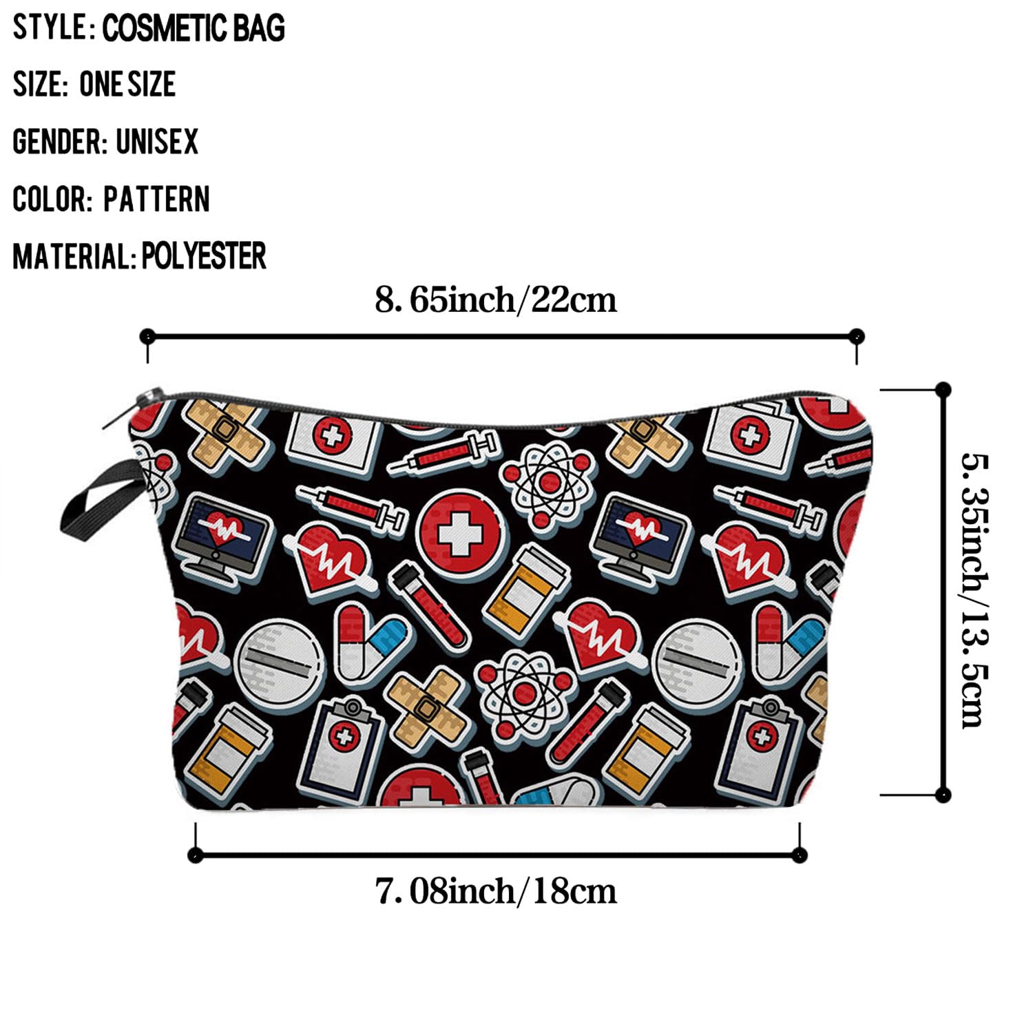 Black Waterproof Makeup Bag for Women - Cute Cosmetic Travel Organizer with Zipper, Toiletry Pouch for Purse, Gifts for Her - Perfect for Travel, Gym, Work & Daily Essentials Storage