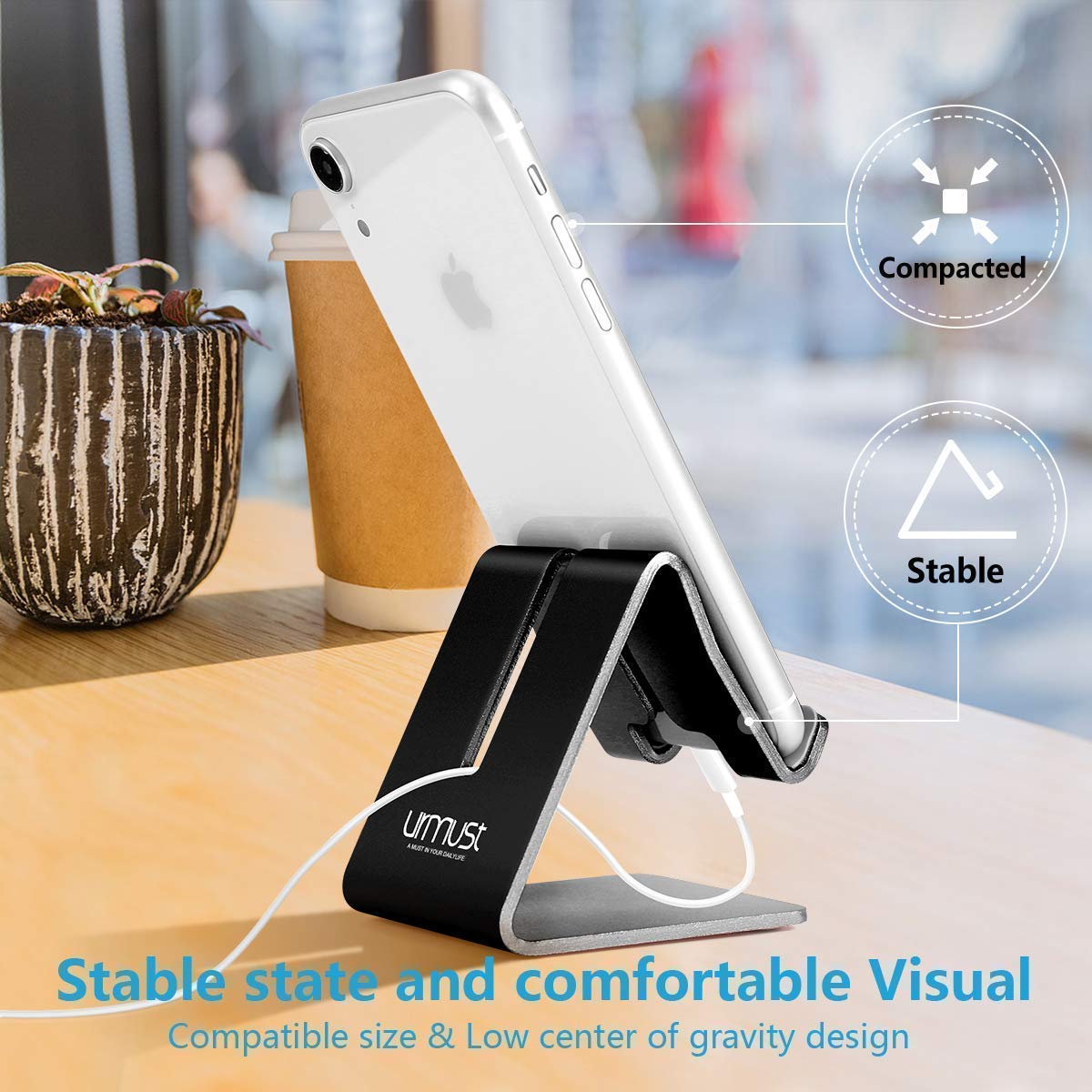 Urmust Ergonomic Adjustable Laptop Stand & Phone Holder Set (Black) - Perfect for Home Office, Workstation & Remote Work Setup