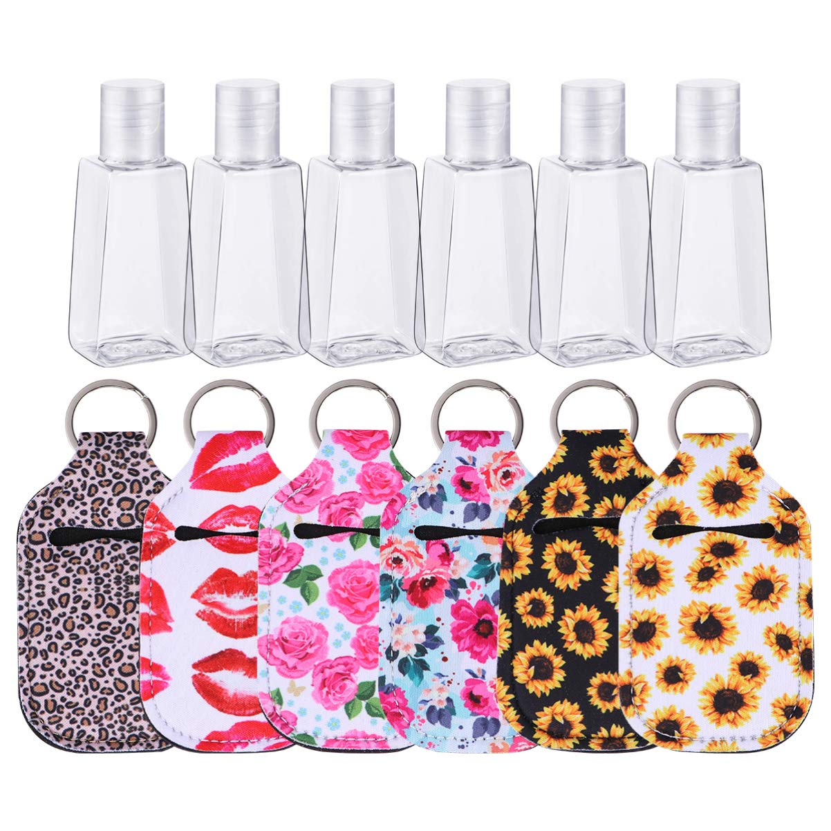 DOITOOL 12Pcs 30ml Refillable Travel Bottles with Keychain Holder - Leakproof TSA Approved Toiletry Containers for Shampoo, Lotion & Cosmetics | Perfect for Airplane Carry-On, Gym & Vacation Essentials