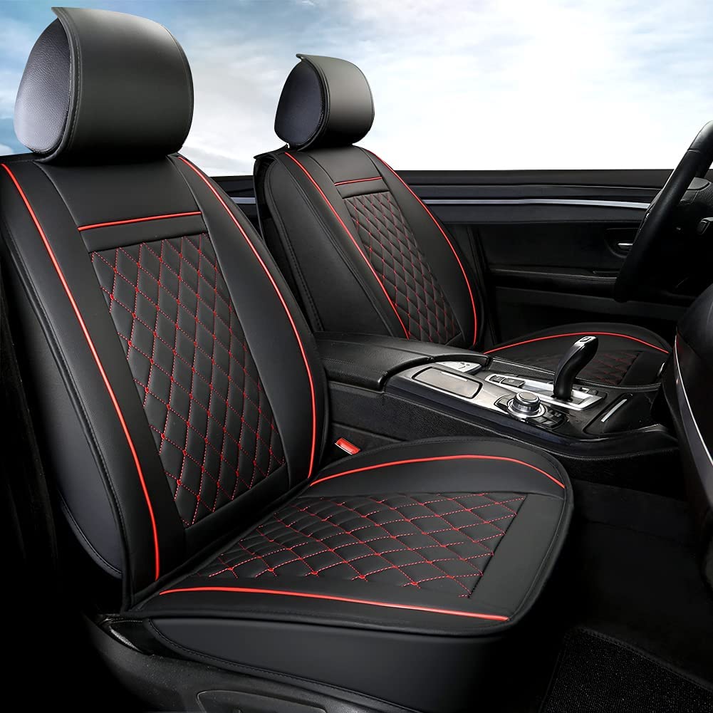 Premium Waterproof Leather Car Seat Covers Full Set - Universal Fit for Most Vehicles (Black & Red) | GIANT PANDA Auto Accessories for SUV, Sedan & Truck Protection | Durable Seat Protectors for Pets, Kids & Daily Commute