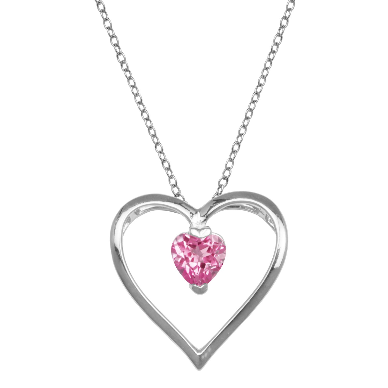 925 Sterling Silver & Gemstone Open Heart Birthstone Pendant Necklace - 18 Inch Adjustable Chain (Choose Your Birthstone) | Perfect Gift for Birthday, Anniversary & Valentine's Day
