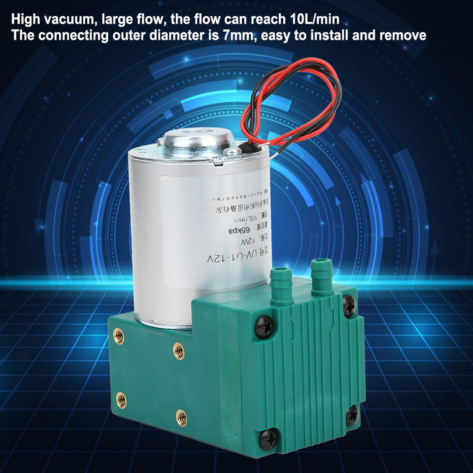 Mini Vacuum Pump 12V DC - Large 10L/min Flow, Low Noise 65-150kPa, 12W Power - Perfect for Vacuum Adsorption Equipment & DIY Projects (Great for 3D Printing, CNC Machines, and Laboratory Applications)