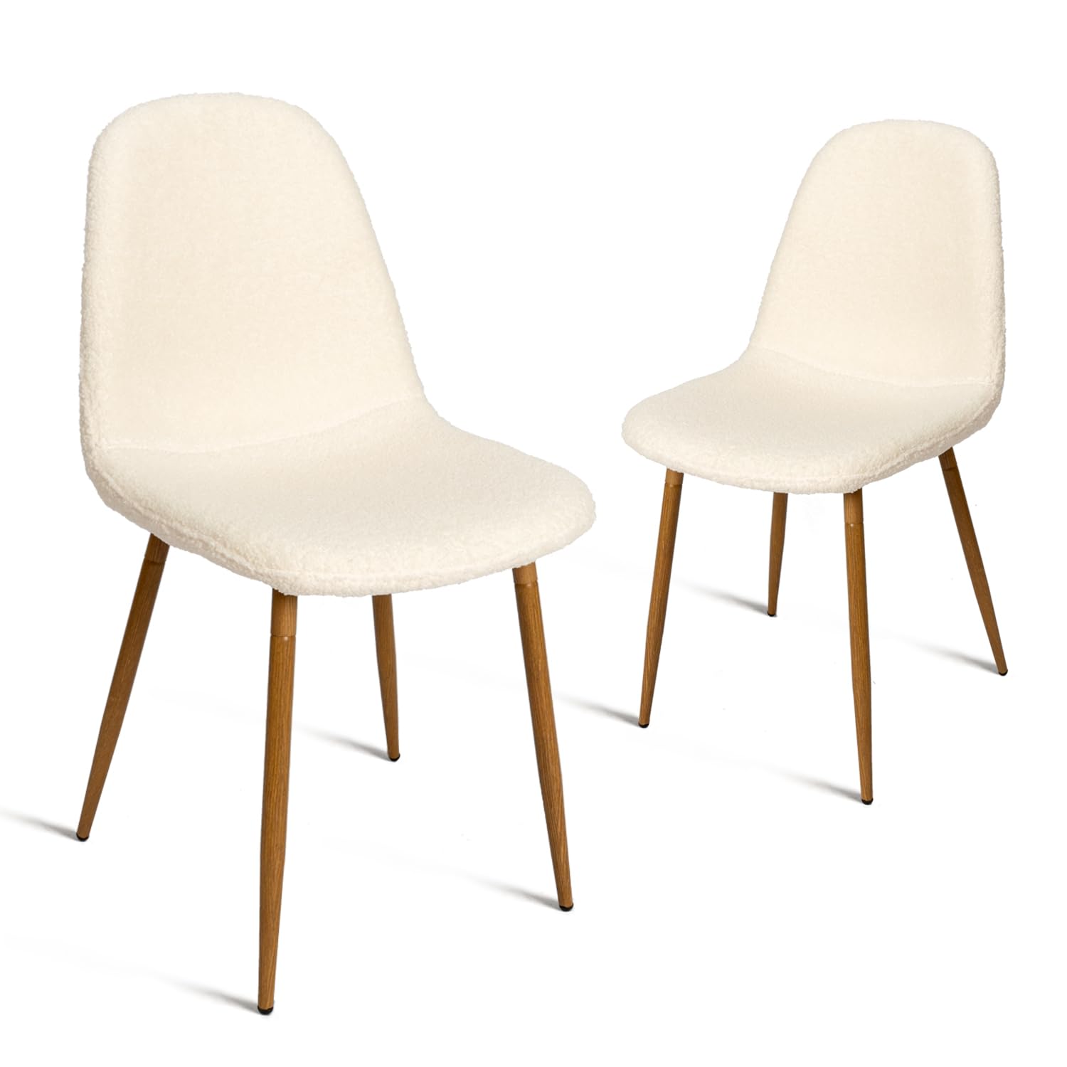 Modern Upholstered Fabric Armless Dining Chairs Set of 2 - Cream White Kitchen Side Chairs with Faux Wood-Grain Metal Legs for Living Room, Restaurant & Home Decor | Comfortable Seating for Family Meals, Coffee Shops and Small Spaces