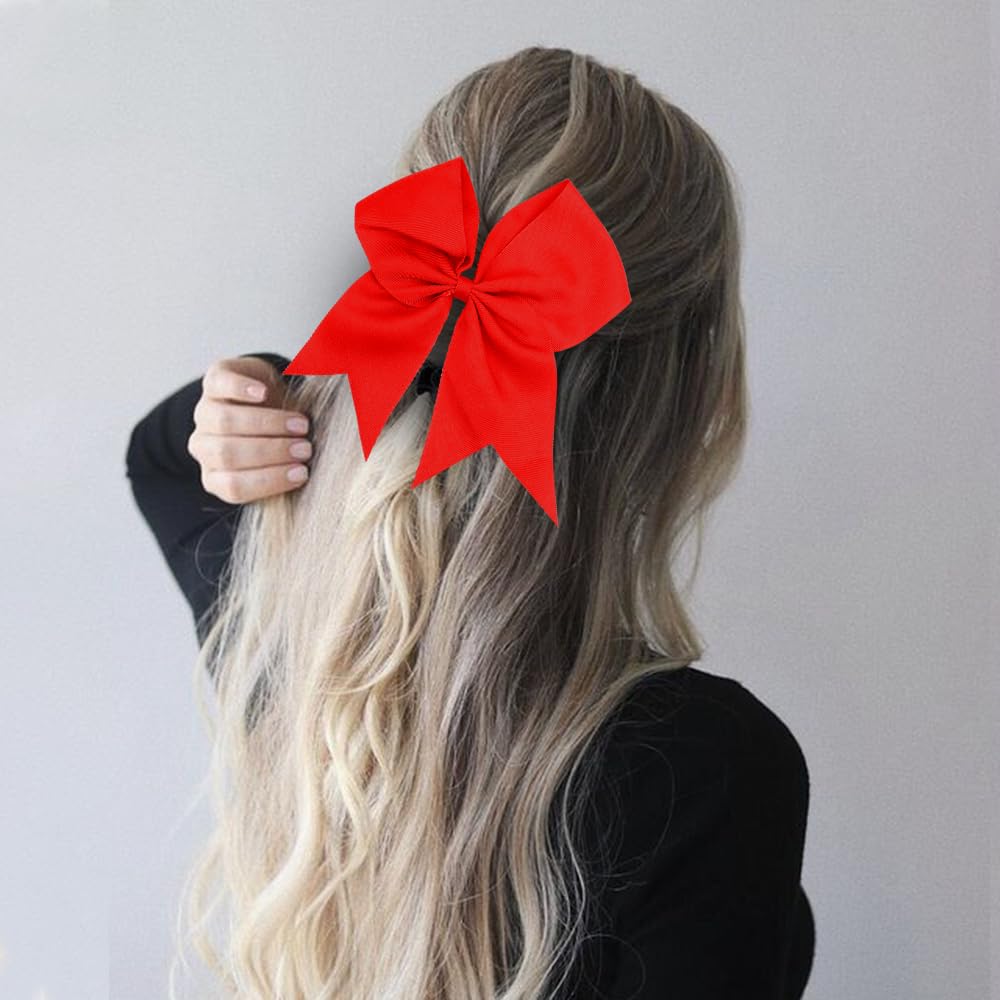 Red Cheer Large 8 Inch Hair Bows for Girls - Cheerleading Accessories, Softball Hair Ties, Ponytail Holders & Scrunchies with Bows (2 Pack) - Perfect for Cheer Competitions, School Sports & Dance Performances
