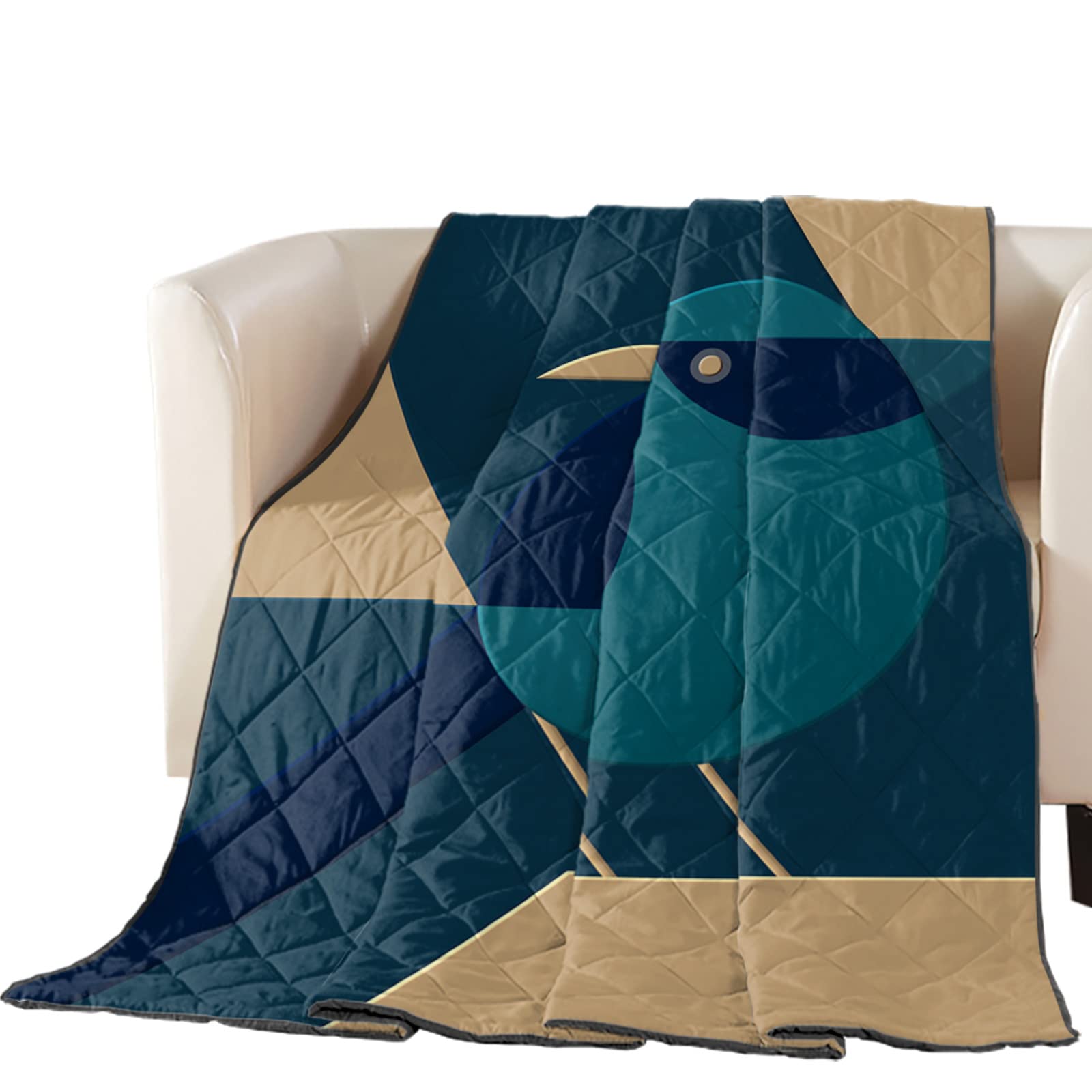 EZON-CH Oversized King Quilt - Soft Reversible Comforter with Modern Abstract Geometric Bird Design | All-Season Lightweight Bedspread for Kids & Adults | Perfect for Bed, Couch, Sofa, Guest Room & Dorm Decor