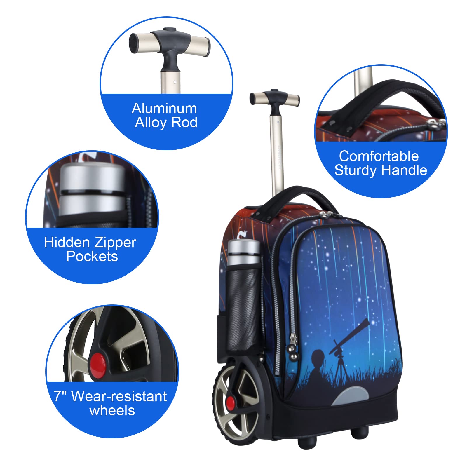 UNIKER Wheeled Rolling Backpack for Boys & Teens - No Straps, Lightweight Travel Bag & School Backpack with Wheels for High School & Middle School Students - Perfect for Commuting, Air Travel, and Daily School Use