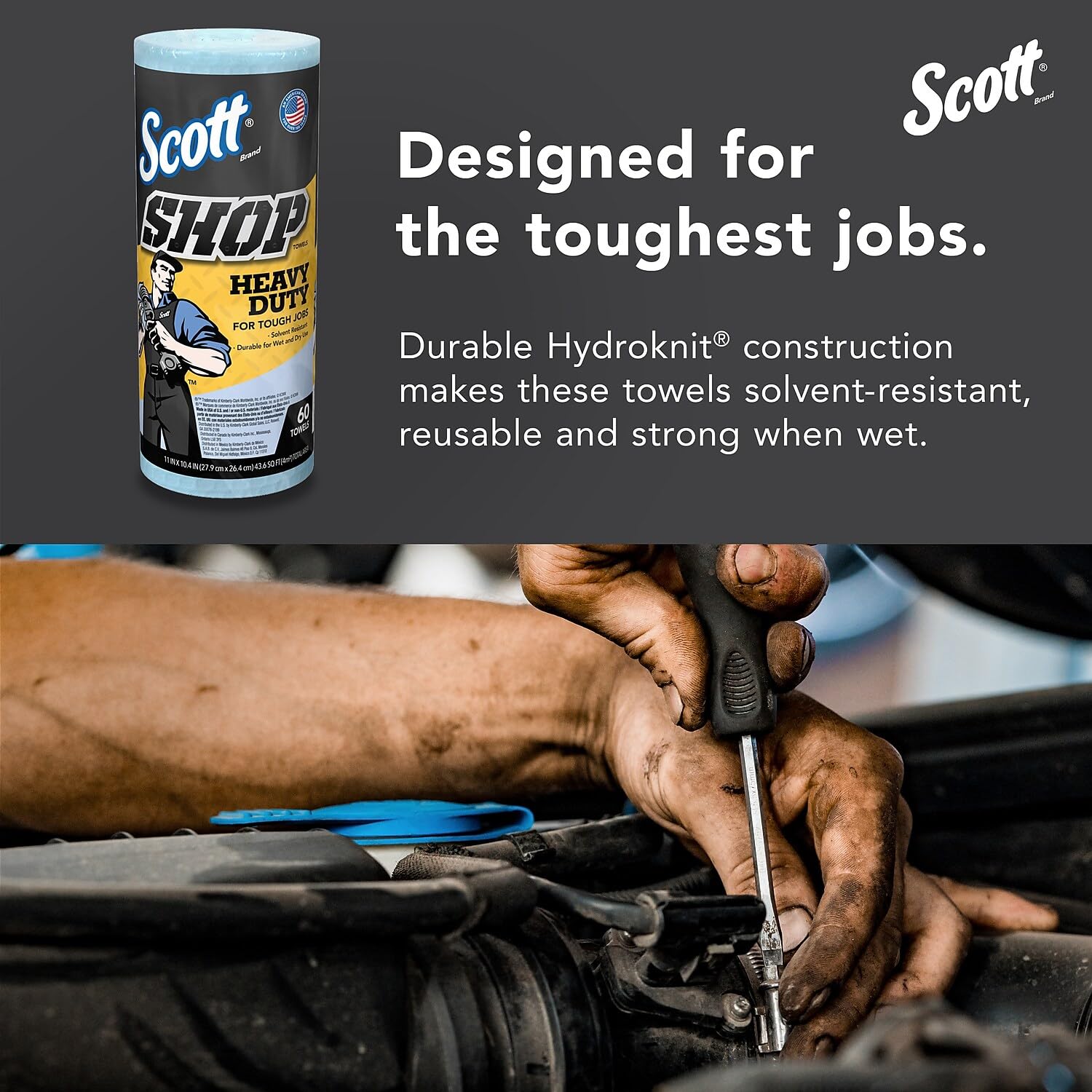 Scott® Heavy Duty Shop Towels (32992) - Industrial Grade Blue Cleaning Rags for Solvents, Oil, Grease & Tough Jobs - 10.4
