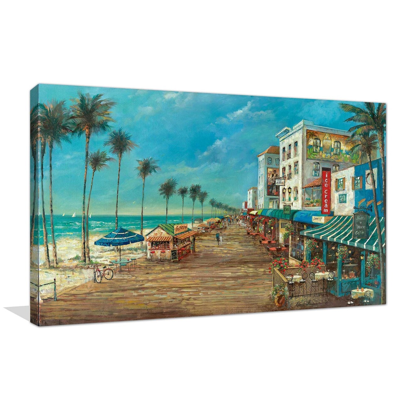 Ruane Manning 'A Day On The Boardwalk' Canvas Wall Art Print - Coastal Beach Decor for Living Room, Bedroom & Office