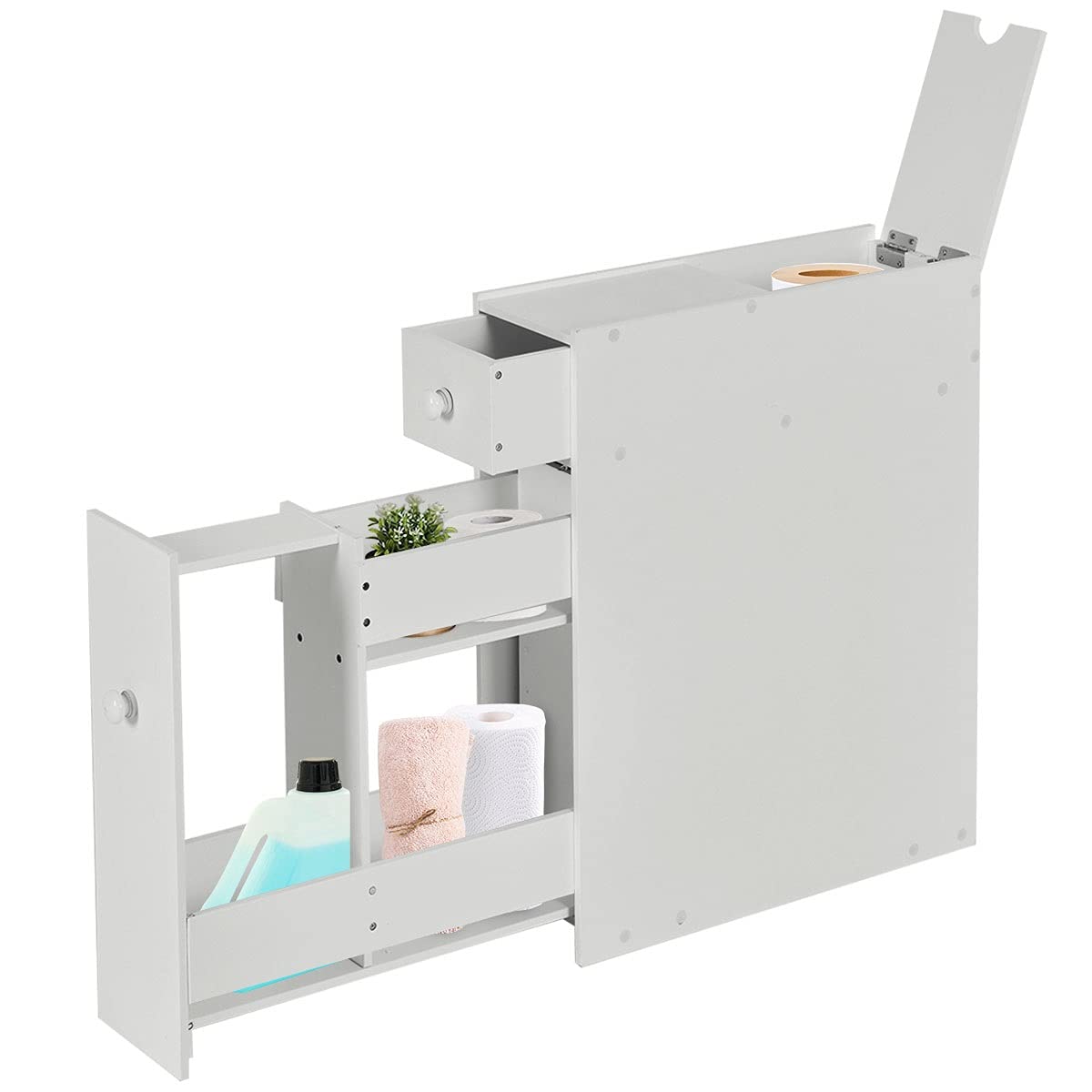 Rainfally Slim Bathroom Storage Cabinet - Narrow Toilet Paper & Bath Essentials Organizer for Small Spaces, Modern White Bathroom Vanity Cabinet - Perfect for Bedroom Nightstand, Living Room or Office Storage Solution